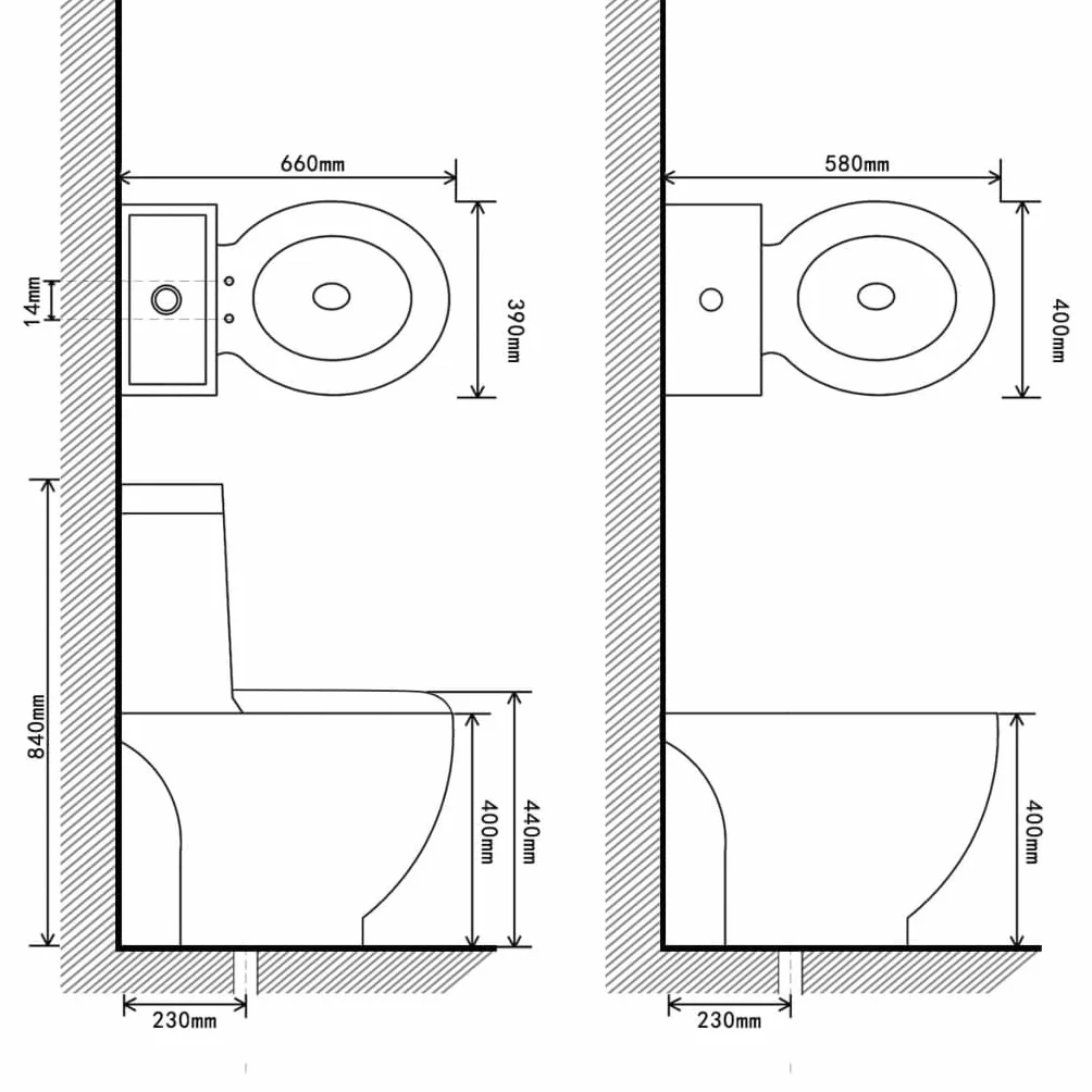 vidaXL Set WC e Bidè in Ceramica Bianco Vaso Water Bidet