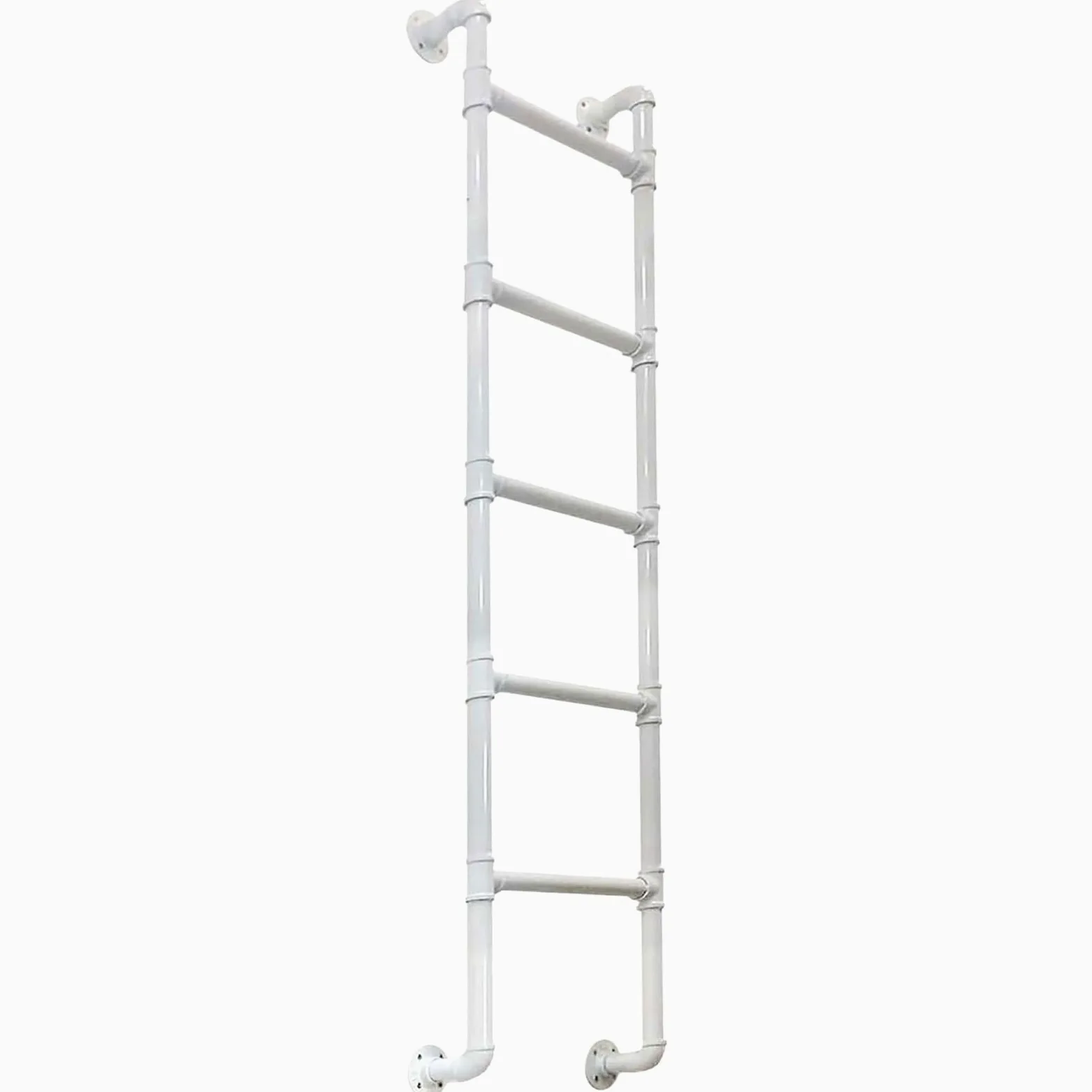 Scala a soffitta in Tubo di Ferro Industriale da Parete con Uscita di Emergenza per vano Finestra. Scala a pioli in Metallo Bianco nelle opzioni da 150 cm, 180 cm, 220 cm, 240 cm e