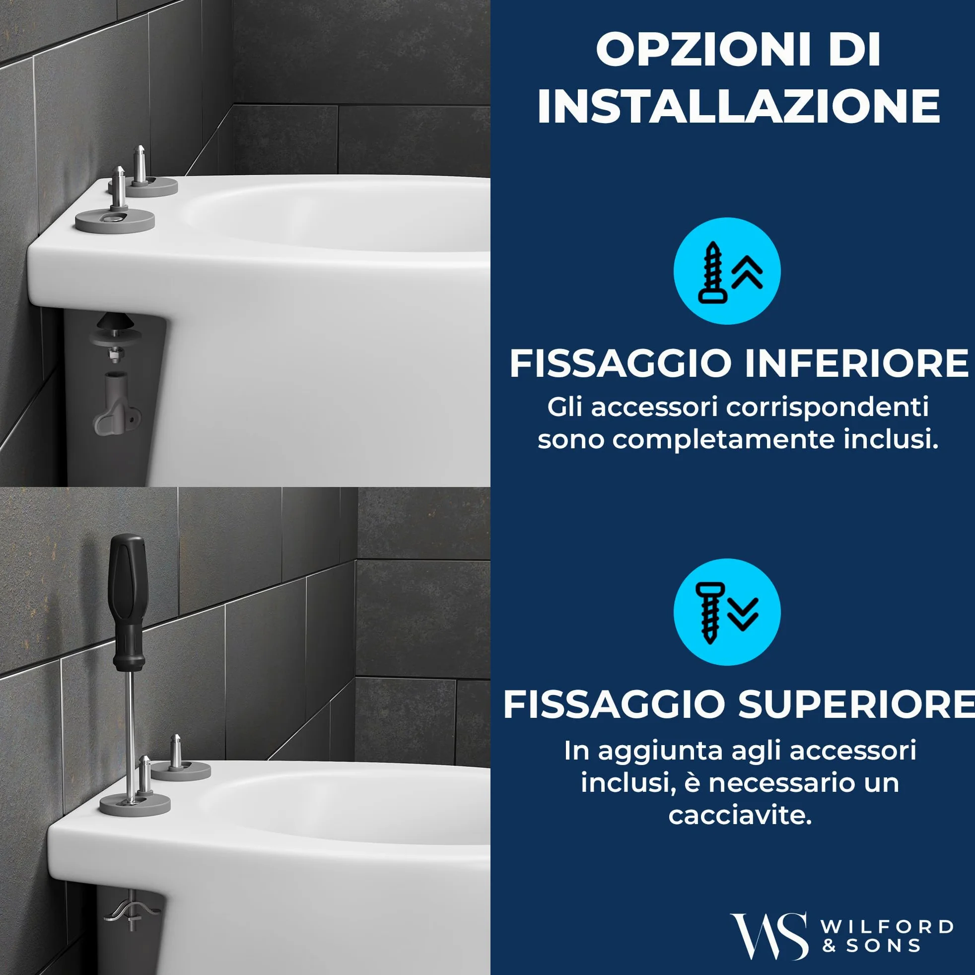 Wilford & Sons PREMIUM Coperchio del WC - Sedile WC con Chiusura Ammortizzata - Copriwater D-Form Bianco - Sedile del water di alta qualità - Sedile WC removibile - Sedile per toilette in Duroplast