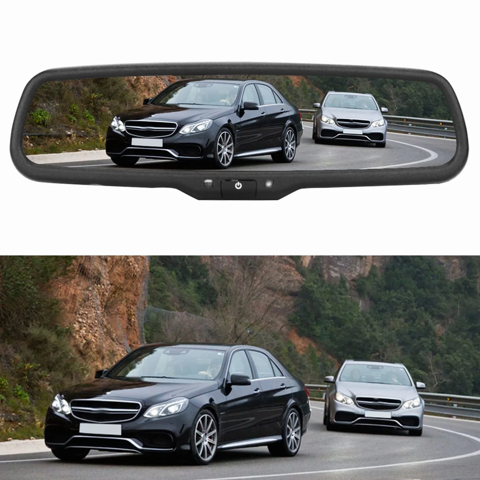 Display per specchietto retrovisore, monitor per specchietto retrovisore auto da 4,3 pollici con oscuramento automatico con staffa nera per auto e camion
