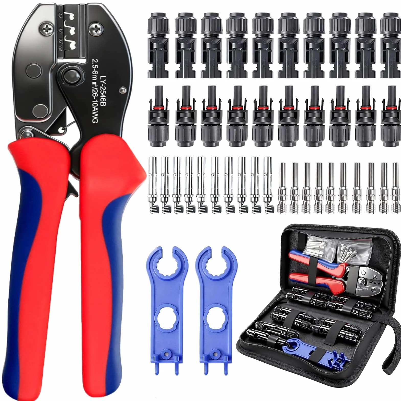 Kit Crimpatura Impianti Fotovoltaici 2.5/4/6 mm² Pinza Crimpatrice Connettori Maschio/Femmina