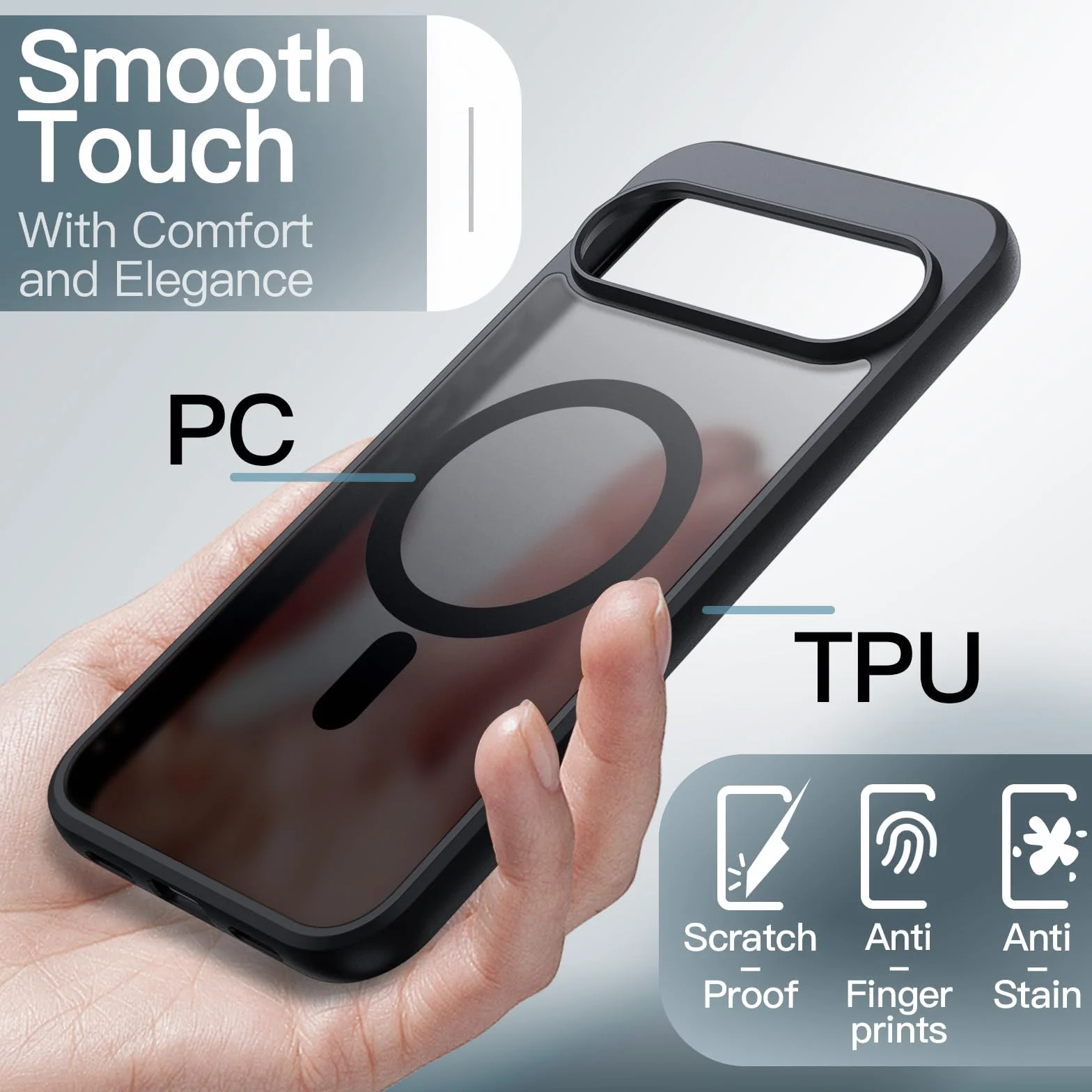 JETech Cover Magnetica per Google Pixel 10/10 Pro 2025, Compatibile con MagSafe ed Caricatore Pixelsnap, Traslucida Opaco Retro Antiurto Cellulare Custodia (Nero Ossidiana)