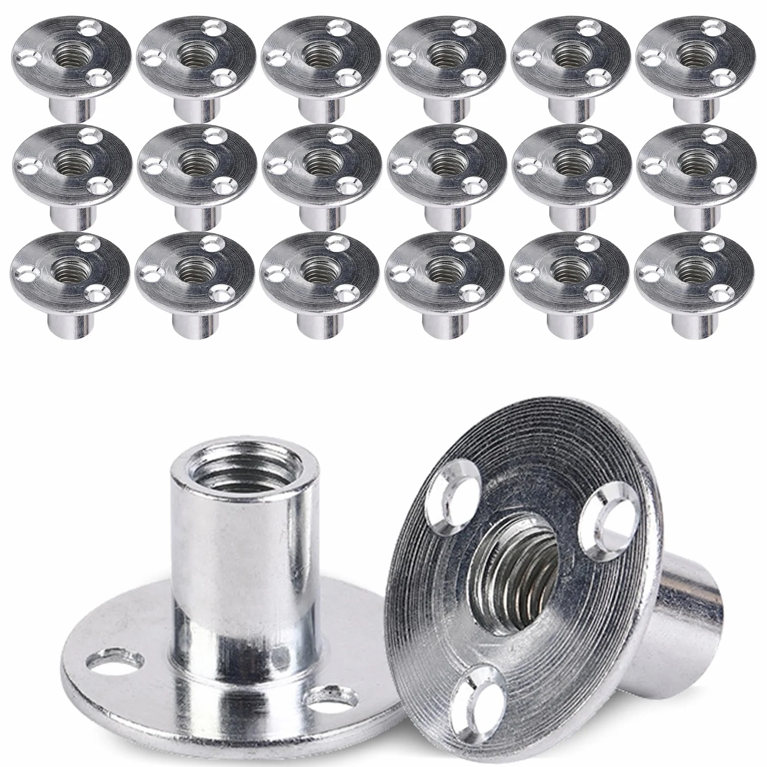 Dado Flangiato M8, Dado a T con Foro 3 Fori per Fissaggio Mobili (M8 x 37 x 2,5mm)