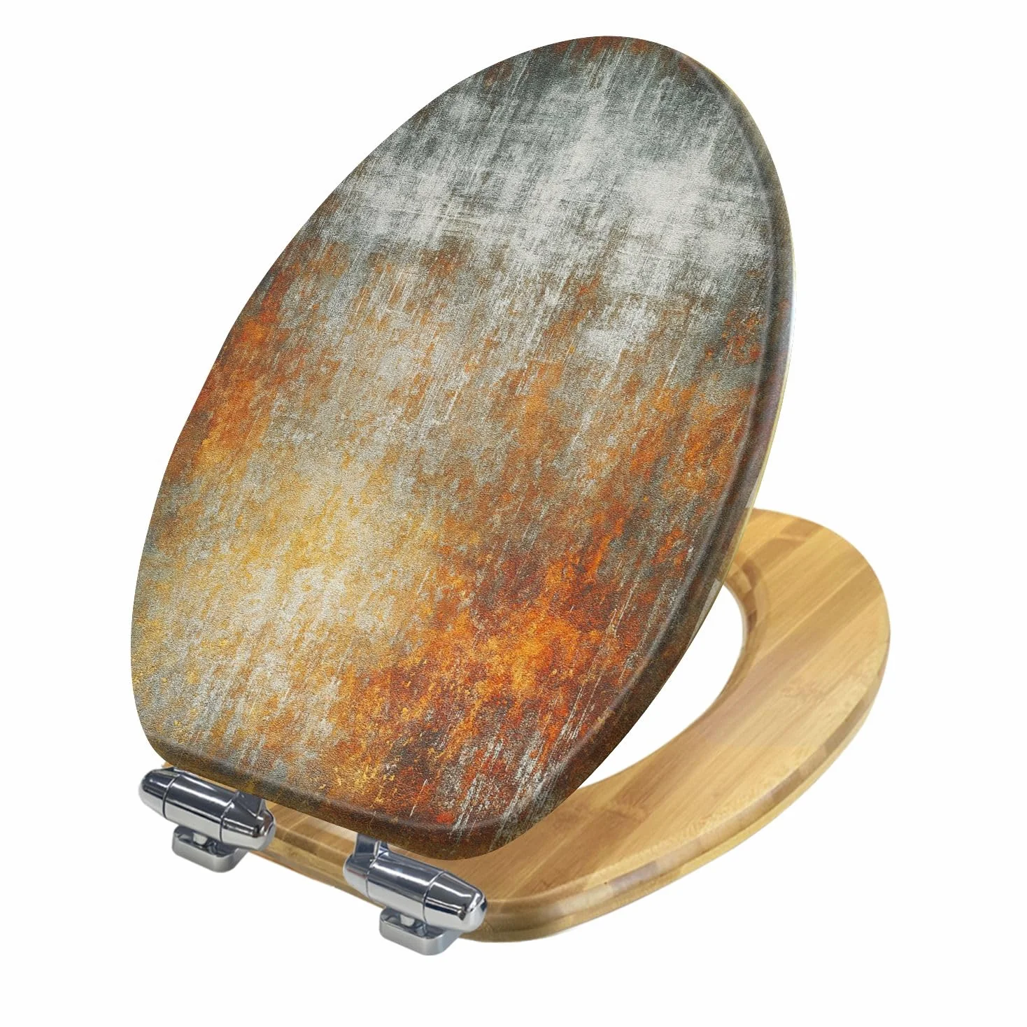 Copriwater allungato con chiusura ammortizzata e sgancio rapido in legno, facile da installare, stile grunge, decorazione murale per il bagno.