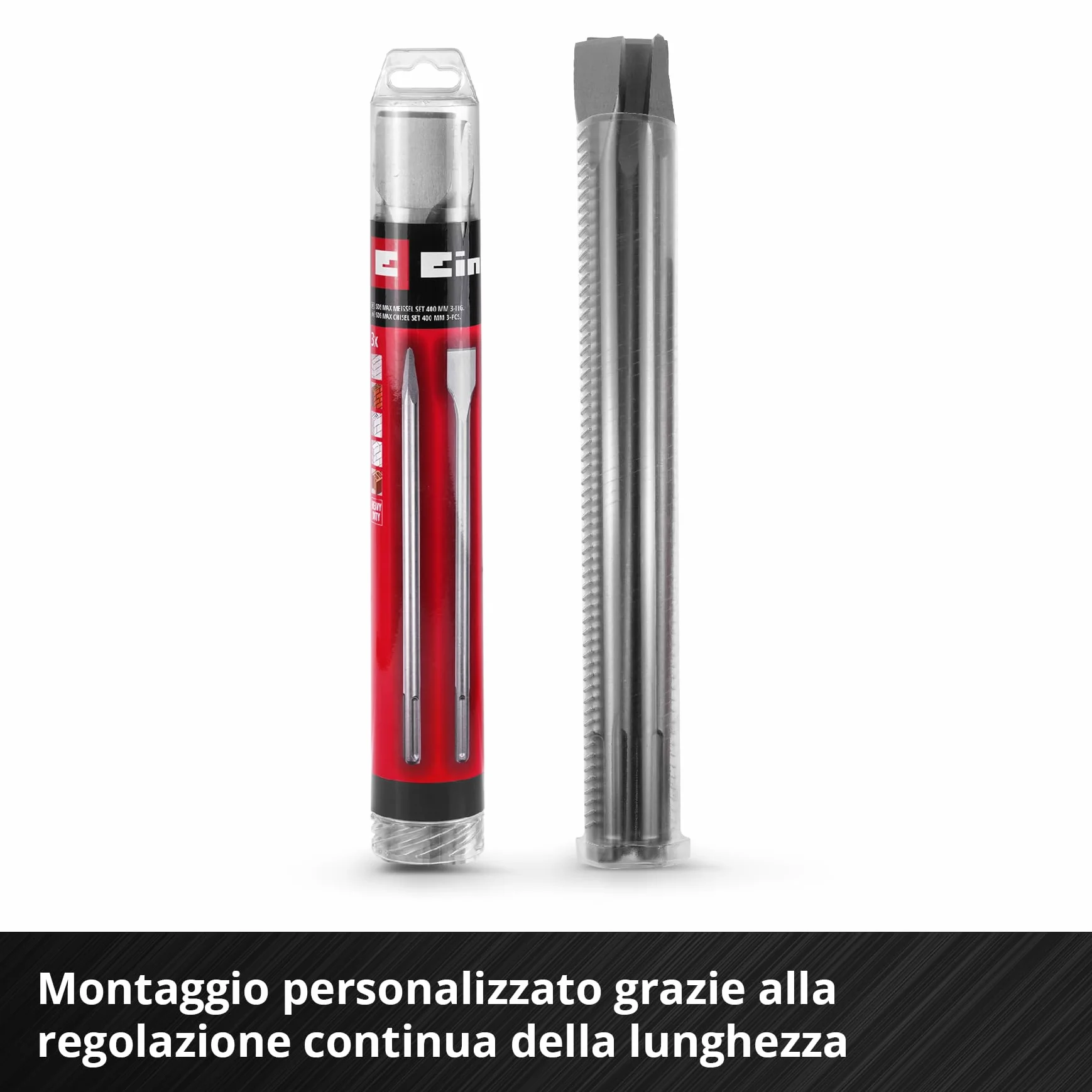 Originale Einhell set di scalpelli SDS Max da 3 pezzi, 400 mm (scalpello a punta, scalpello piatto da 25 mm, scalpello a vanga da 40 mm, acciaio 40 Cr, per lavori di demolizione e ristrutturazione)