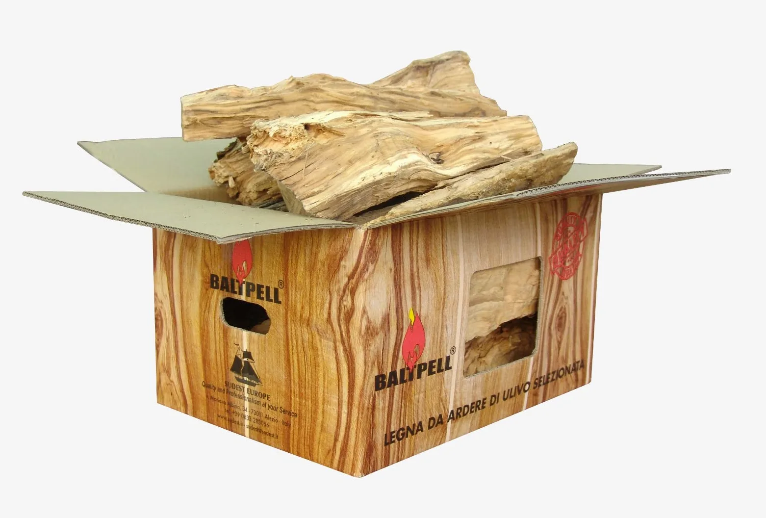 Set Legna Da Ardere di Ulivo Selezionata | 3 Scatole da 10KG Facili da Trasportare+3KG Legnetti Accendifuoco | Per Camini, Stufe, Barbecue | Ecologica & Non Sporca