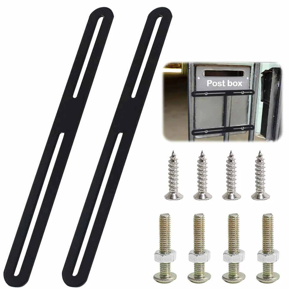 Set di Fissaggio per Cassetta delle Lettere 278 x 24.5 mm Staffa Piatta Forata Acciaio Inox Nero 2 Pezzi