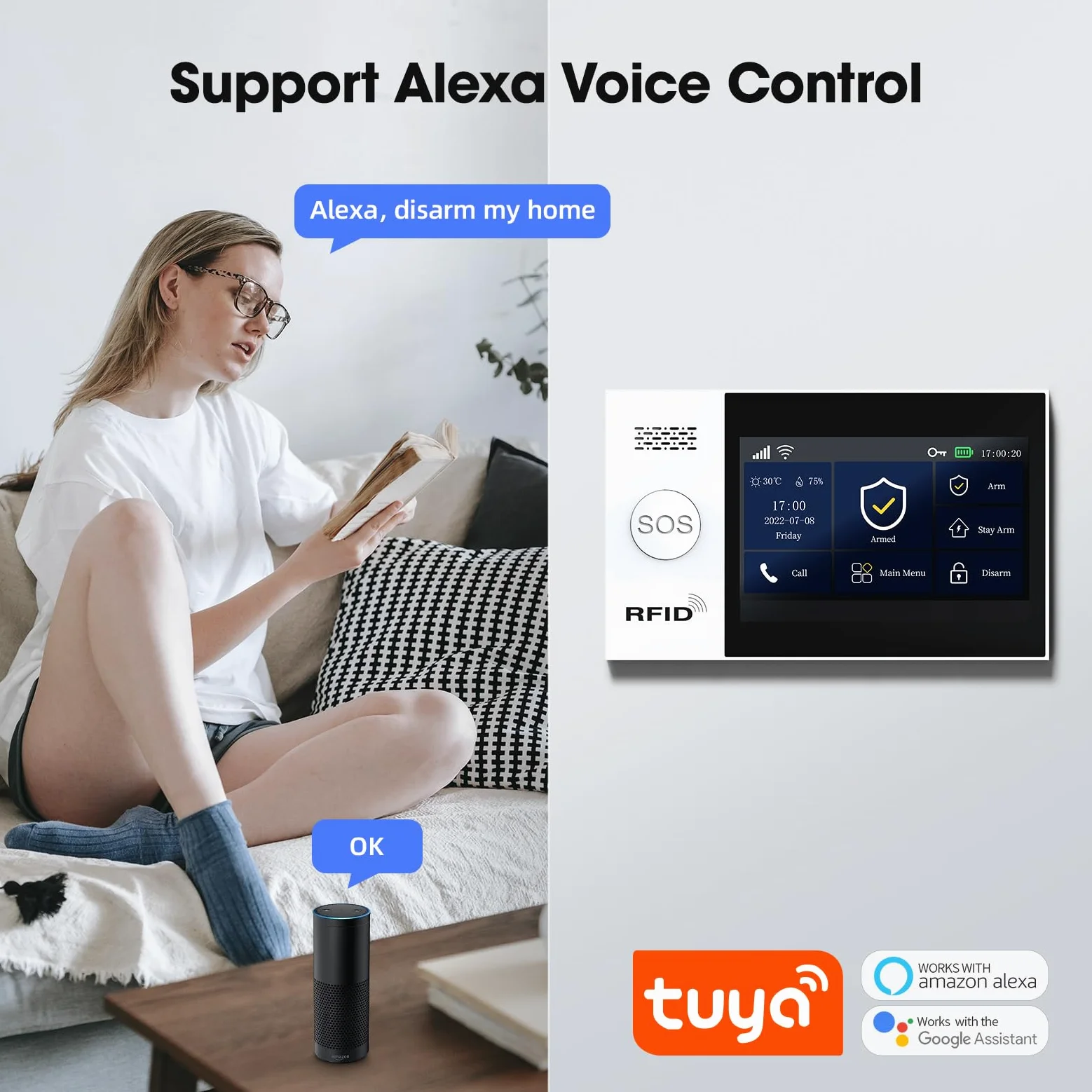 PGST Sistema di sicurezza domestica wireless, allarme fai da te 4G/WiFi, sensore di movimento e porta, controllo app, funziona con Alexa e Google Assistance, nessun canone mensile per appartamento