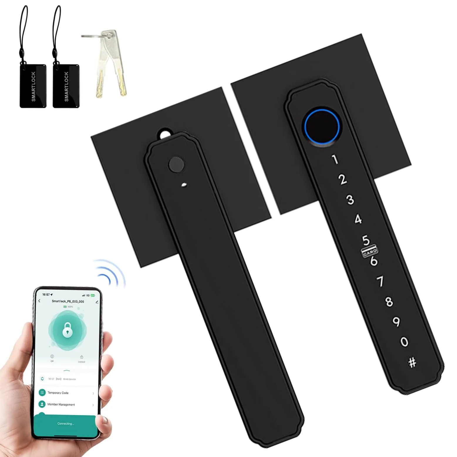 Serratura per Porta con Impronta Digitale, Serratura con Tastiera per Ingresso Senza Chiave 5 in 1, Intelligente con Controllo App Tastiera Retroilluminata per Porte d'Ingresso Uffici (BLACK)