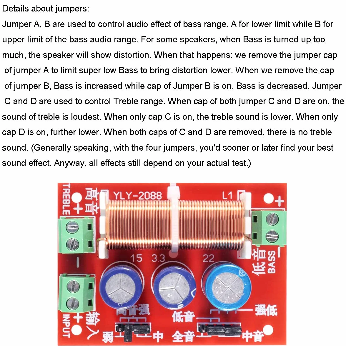 400W Regolabile Alti/Bassi Divisore di Frequenza Audio Altoparlante a 2 Vie Filtri Crossover Audio con Linea Audio