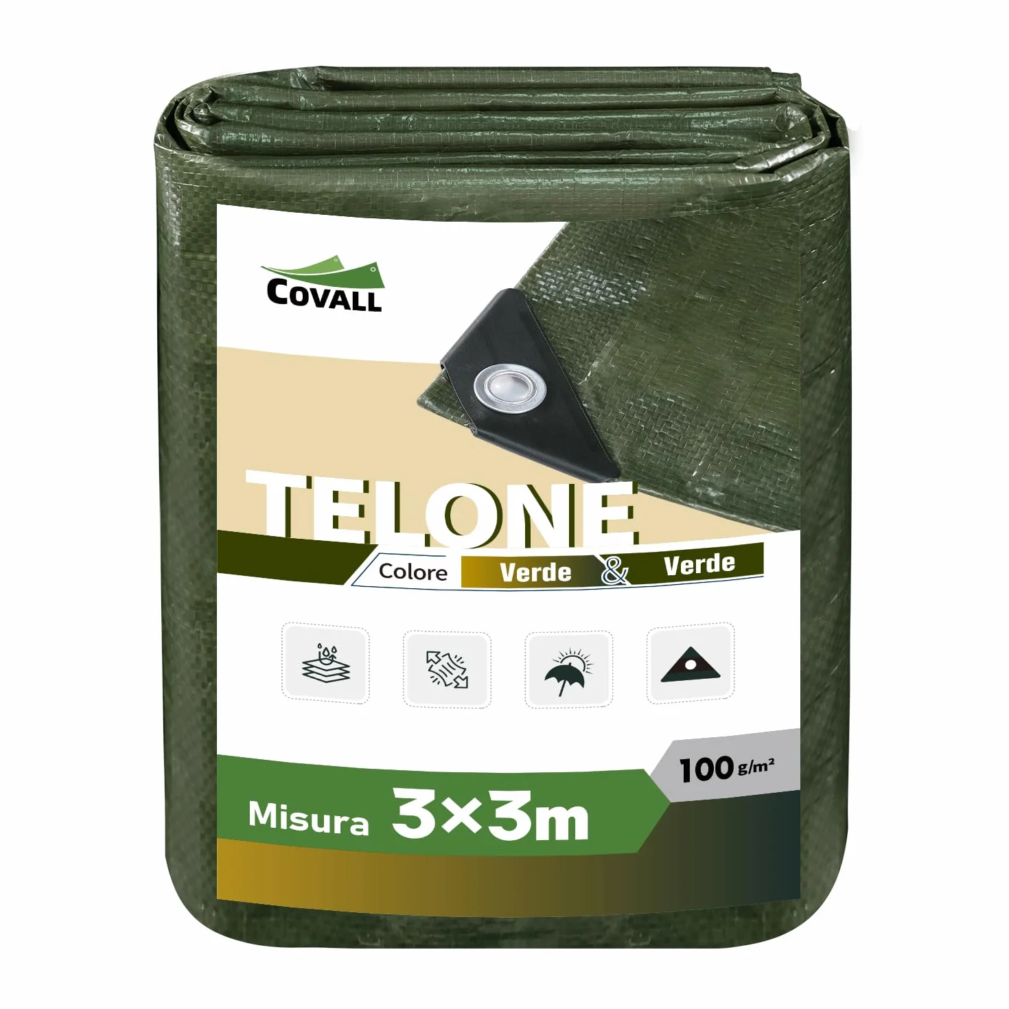 Telo Telone Teloni impermeabile 100g/m² Medio 3x3m Consolida fori di saldatura a secco Multiuso Resistenza a strappo tenda UV telone tetto barca camion Telone auto RV (verde)