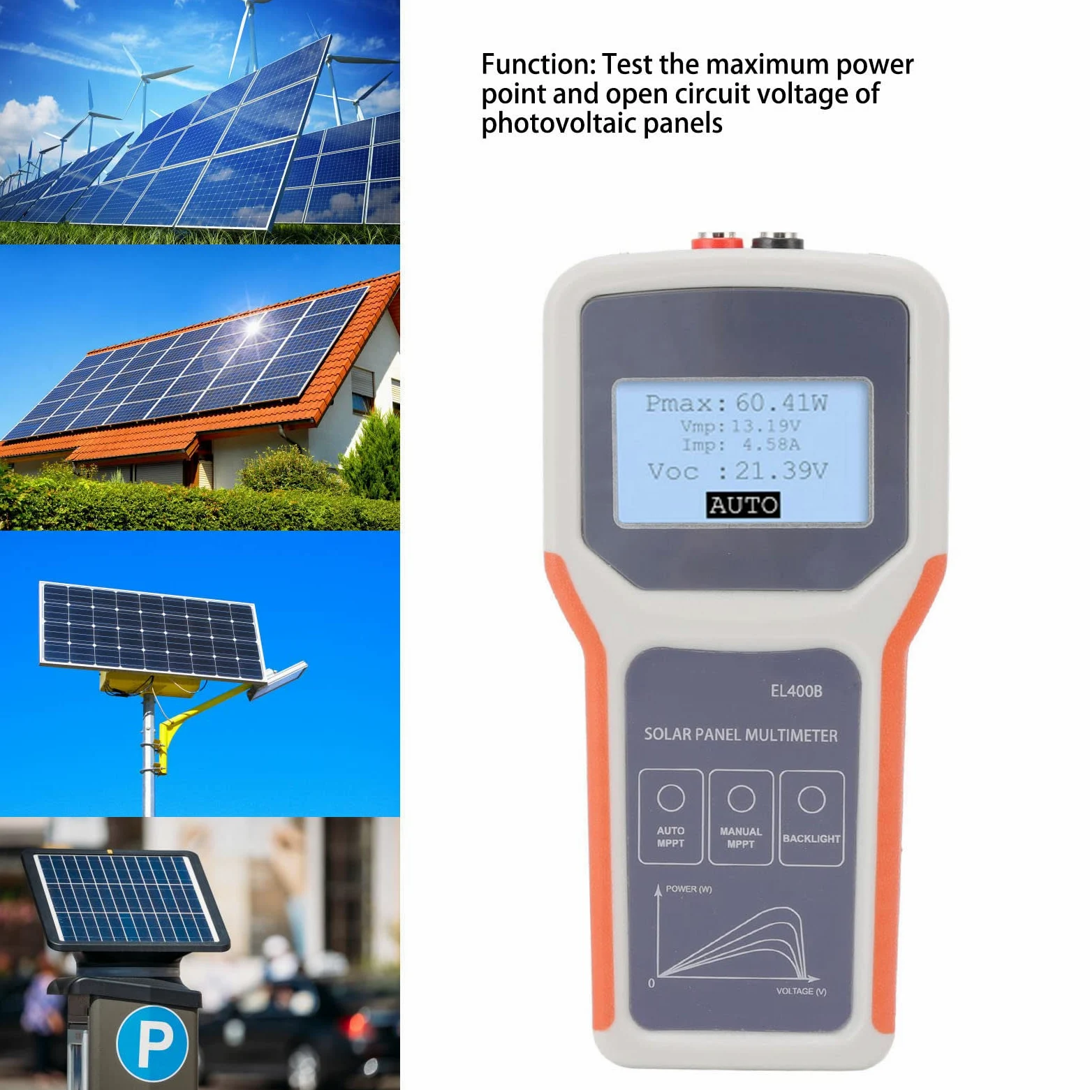 Acouto Multimetro per Pannelli Solari MPPT Tester MPPT per Pannelli Fotovoltaici, Multimetro Solare ABS, Protezione da Sovratensione e Sovracorrente da 12 a 140F per Installatori e Utenti Fotovoltaici