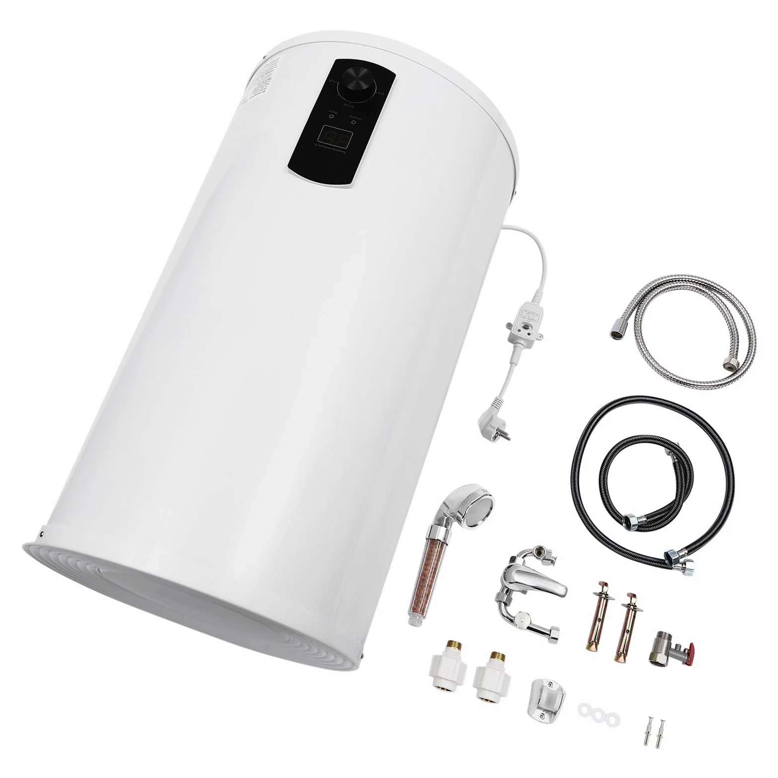 Serbatoio acqua calda 220 V 2000 W fissaggio a parete Mini doccia scaldabagno con kit doccia e indicatore di temperatura, scaldabagno istantaneo 25 – 75 °C 120 L bianco colonna