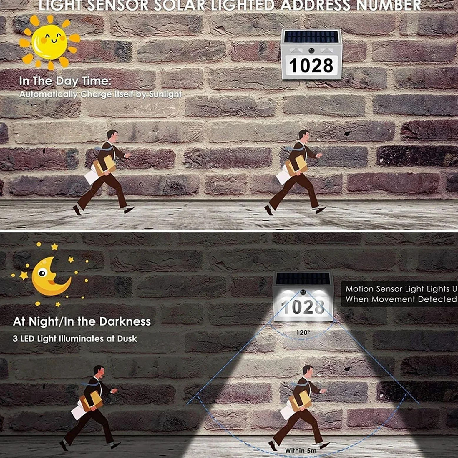 Numero civico Lampada Solare Sensore di Movimento Numero Porta Luce Esterna Targhetta Indirizzo Lampada Da Parete Impermeabile Per Numero Porta