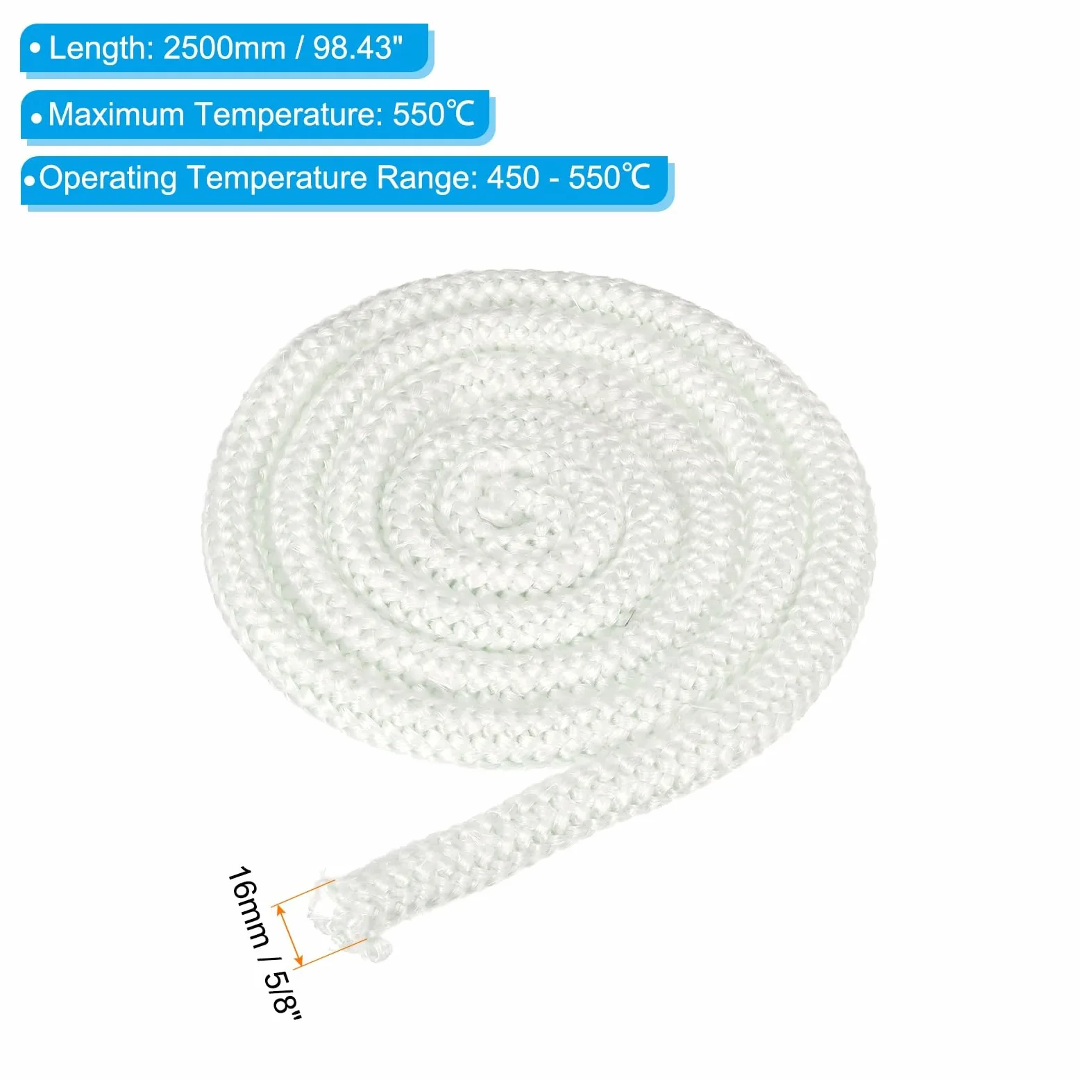 PATIKIL Guarnizione Per Stufa 16mm x 2.5 Metri, 2Pcs Cordone Rotondo In Fibre Di Vetro Resistente Ad Alte Temperature Per Stufe Porte Di Camini, Bianco