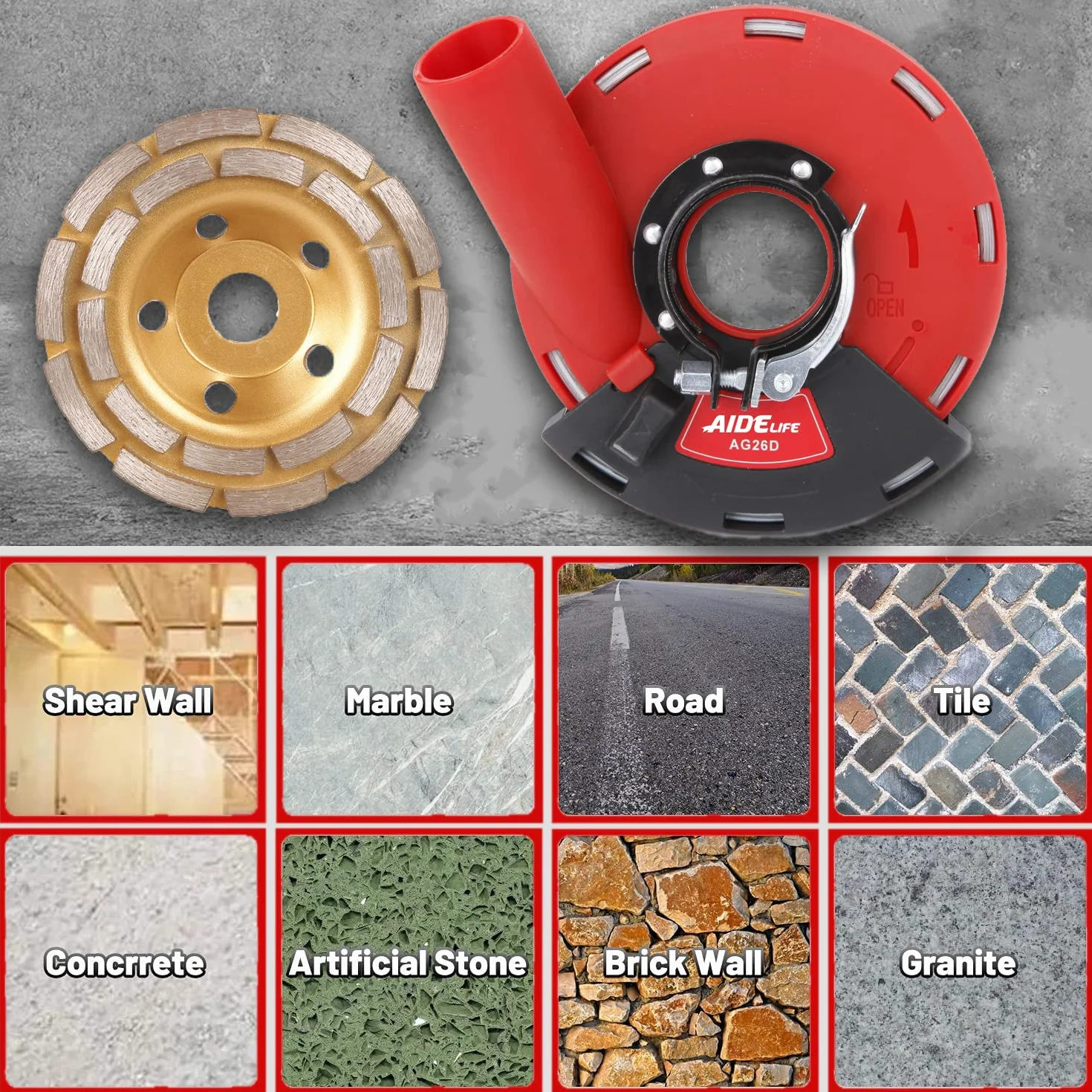 Aidelife cuffia di aspirazione universale per smerigliatrice angolare 115/125mm