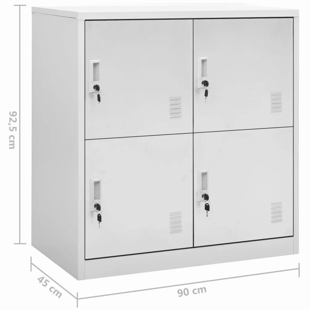 Armadietti 2 pezzi, grigio chiaro, in acciaio, 90 x 45 x 92,5 cm, con serratura, 4 scomparti, per ufficio, garage, cantina, ripostiglio, spazio e ordine