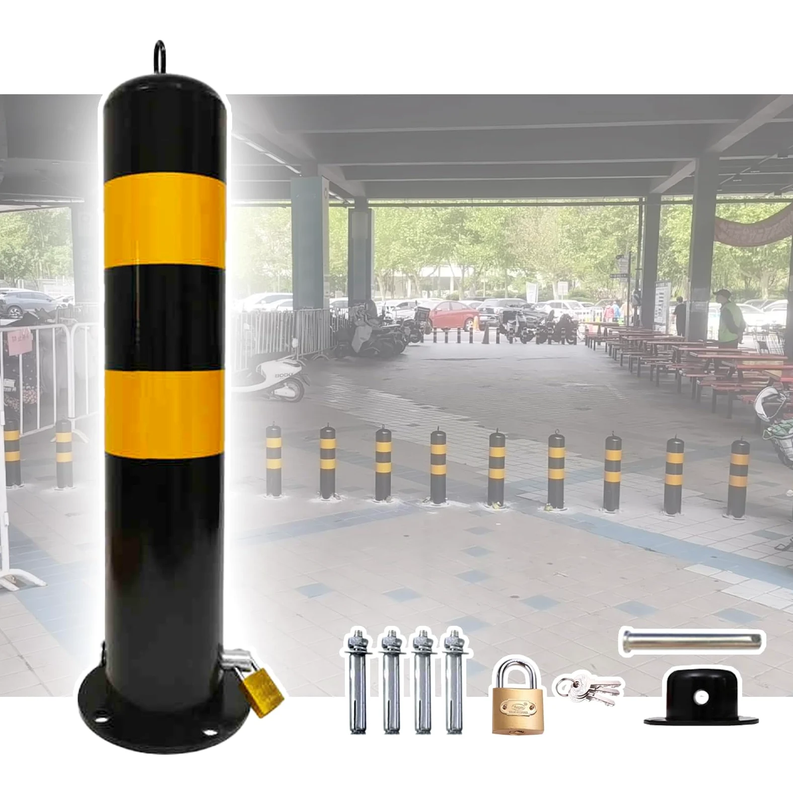 Generico Palo di Sicurezza Rimovibile e bloccabile per vialetto, delimitatore di Traffico da 75 cm, Cono di Segnalazione per Il Controllo della Folla e la Gestione delle strutture, Base Resistente in