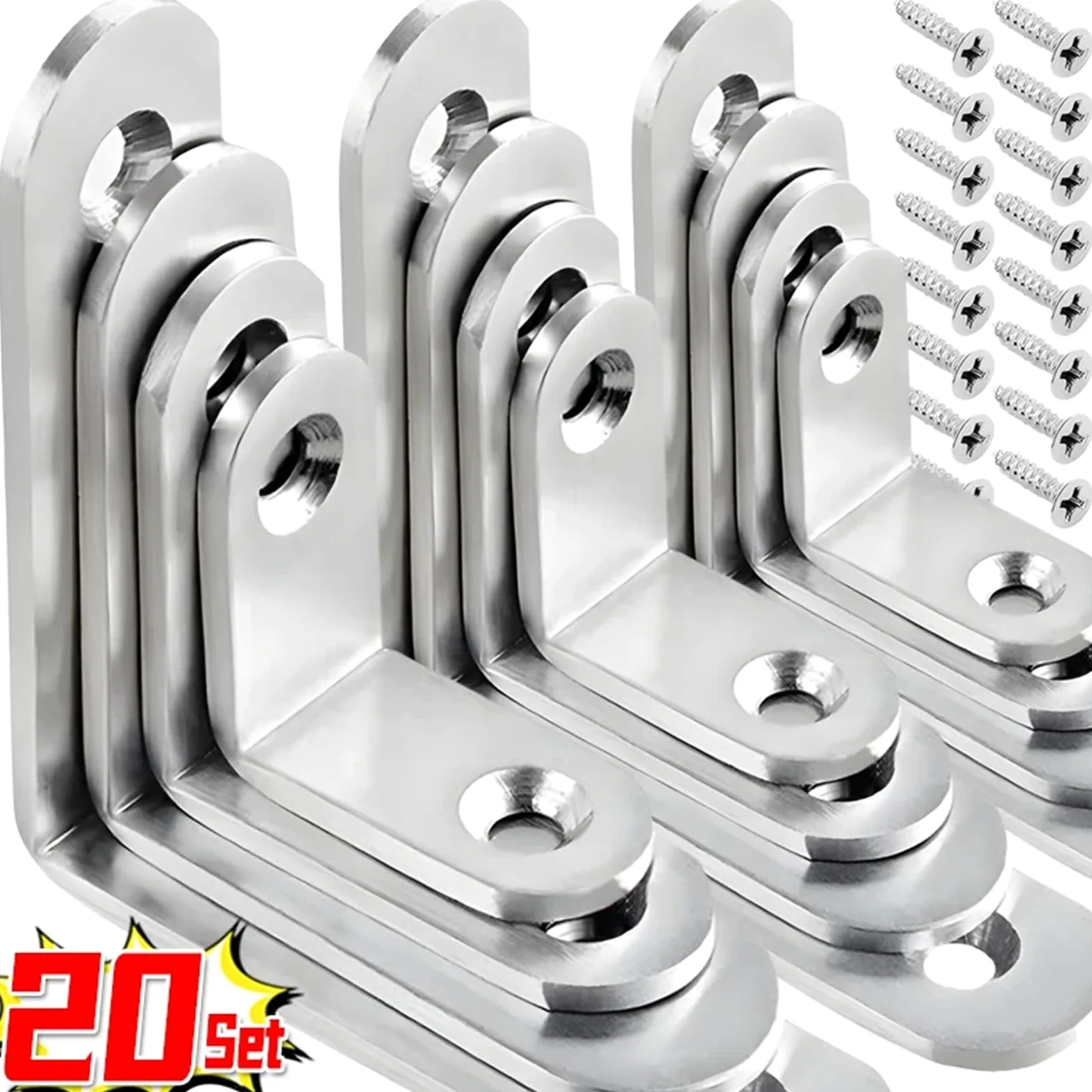 Staffa d'angolo in Acciaio Inox， Staffe di Collegamento ad Angolo retto for mobili, staffe di Fissaggio for Angoli, staffe di Supporto for mensole con Vite(20Pcs16x40mm)