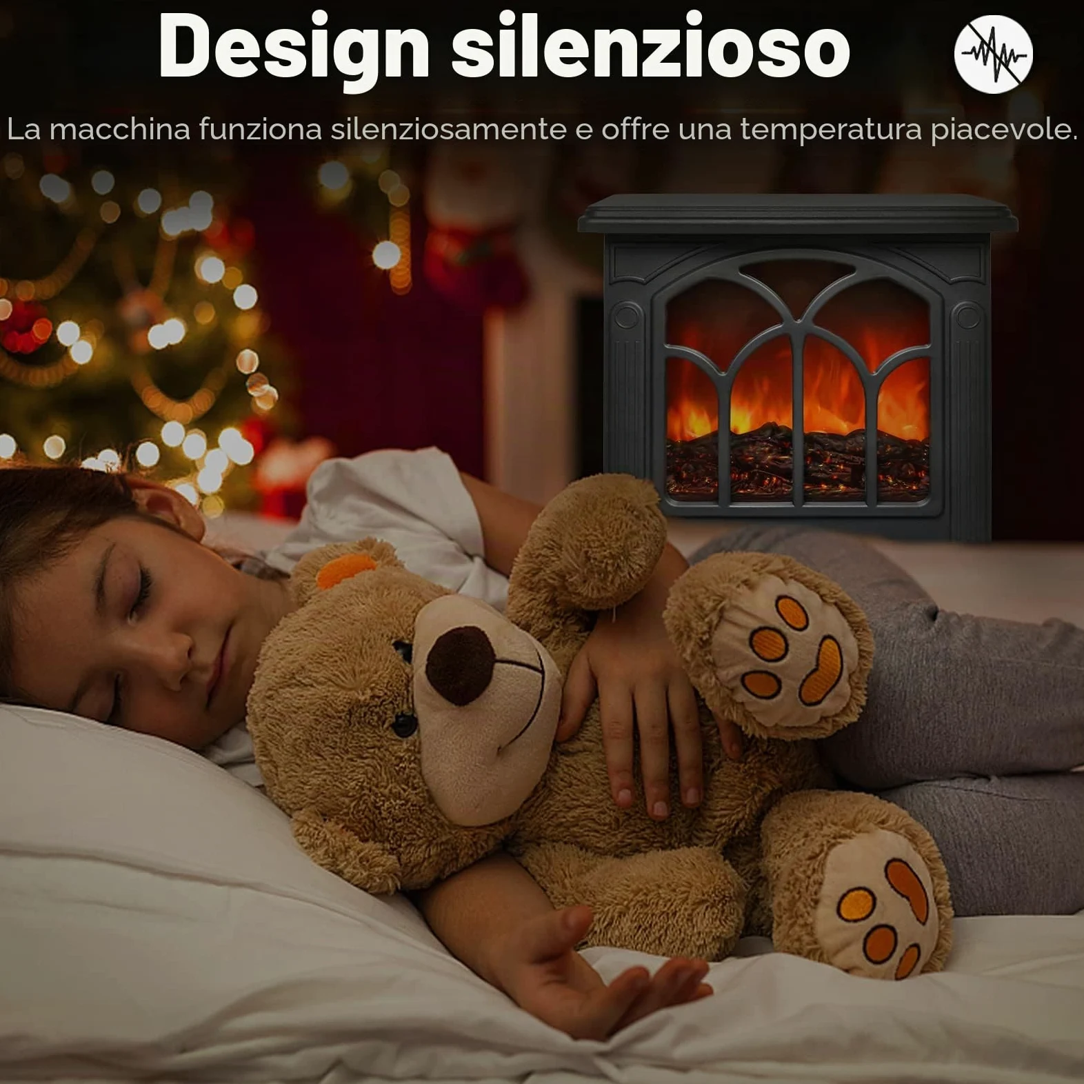 UISEBRT Camino Elettrico con Effetto Fiamma Riscaldamento Elettrico LED Silenzioso Riscaldatore camino 750W/1500W
