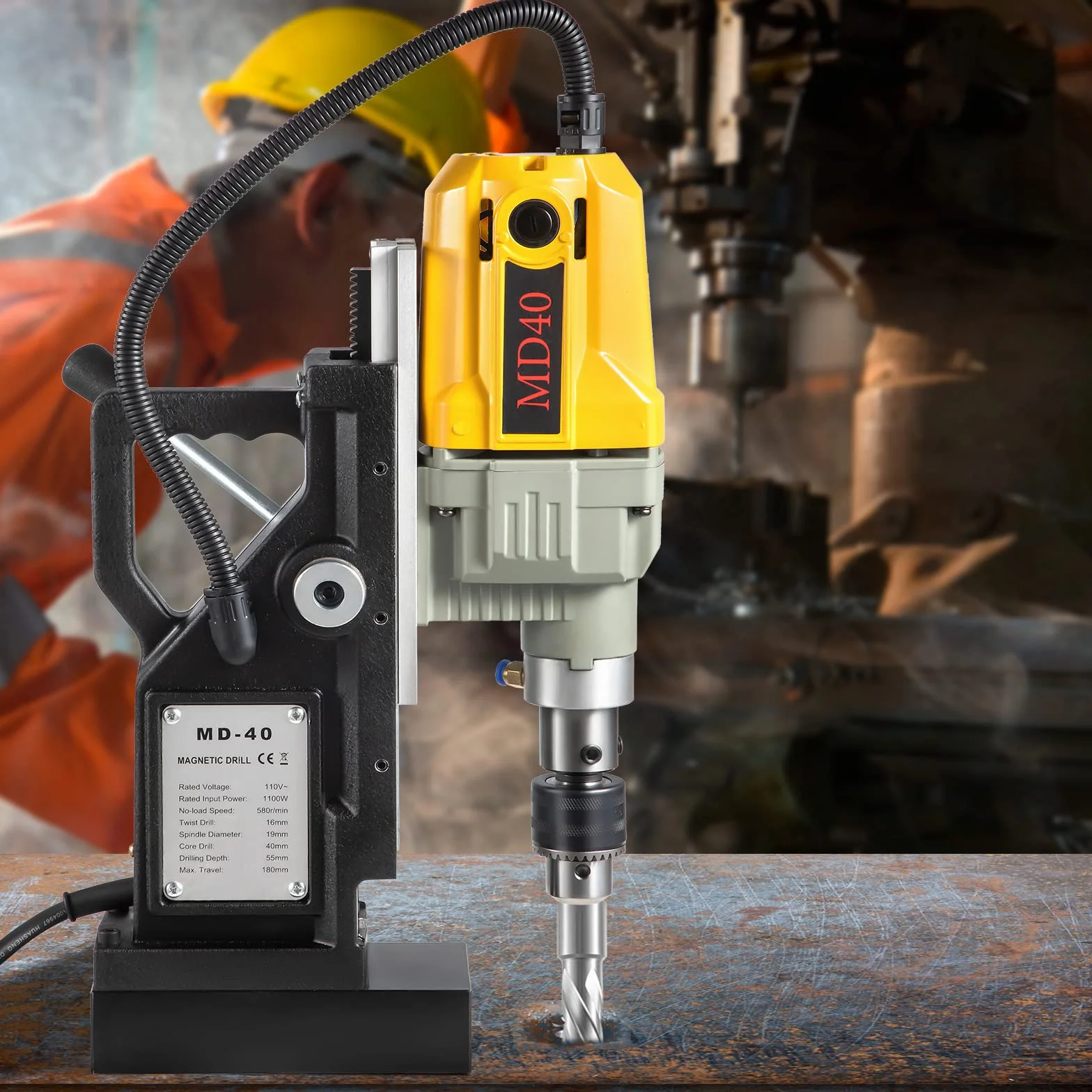 VEVOR Trapano Magnetico Elettrico 1100W 12000N Carotatrice Magnetica 12 Punte Foratura 40 mm Profondità 150 mm