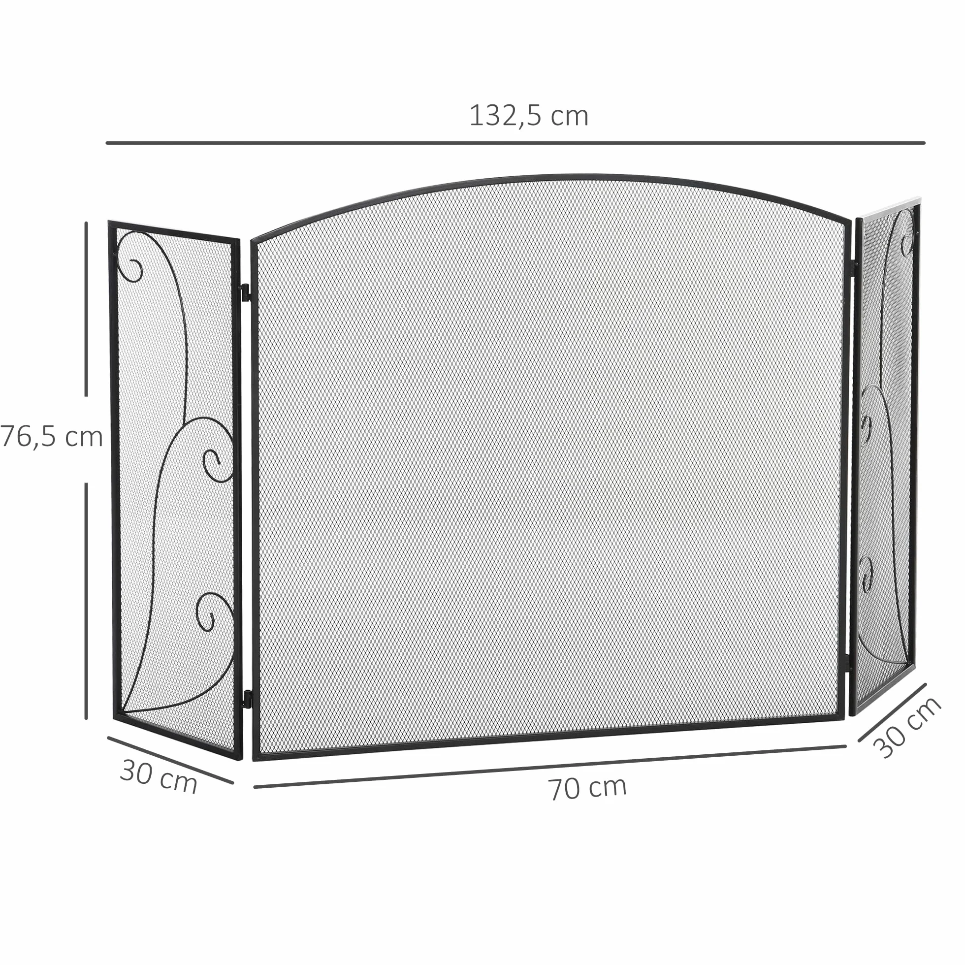 HOMCOM Griglia per caminetto 3 pannelli pieghevole antiscintille Metallo Nero 132,5 x 76,5 cm