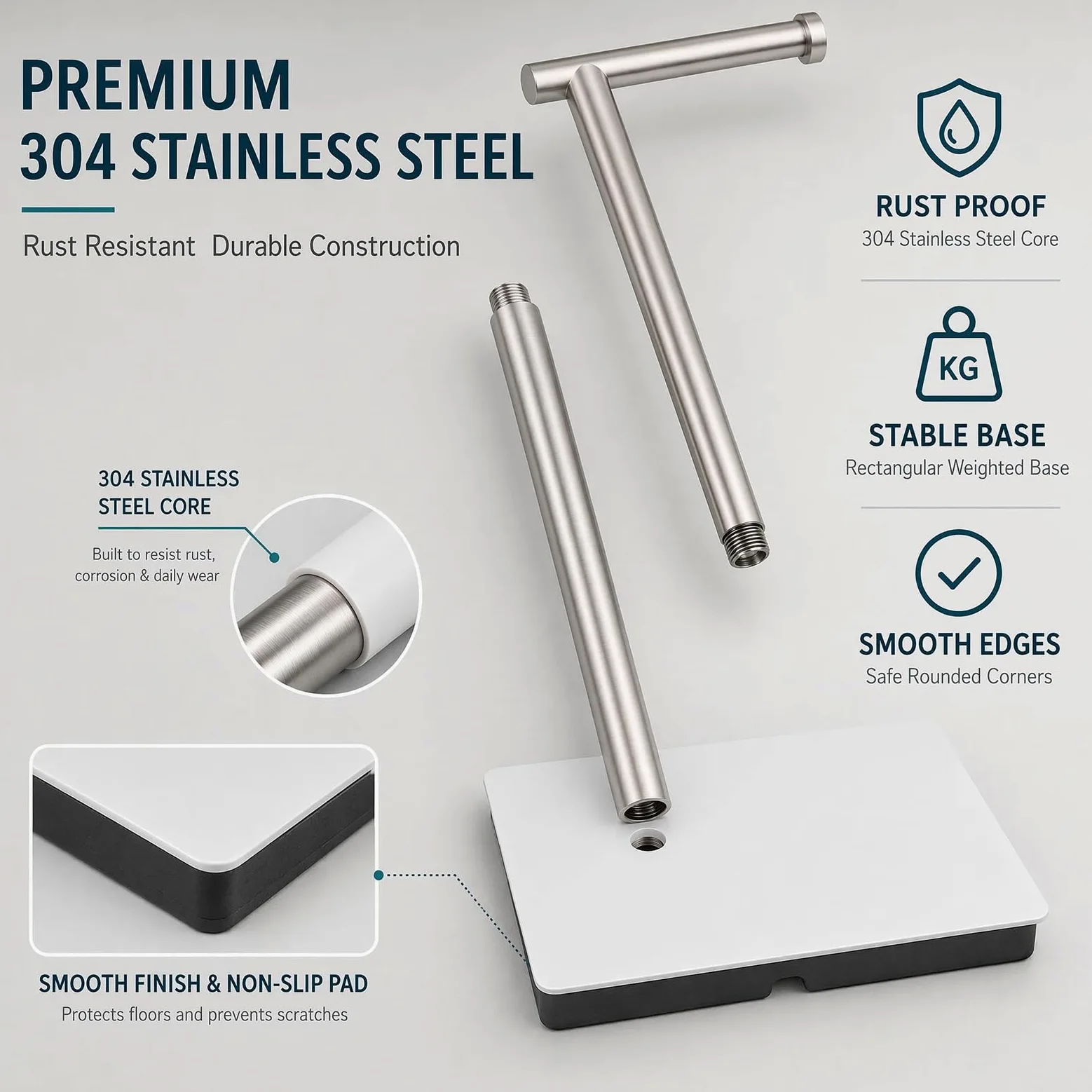 Portarotolo da Terra, Portarotolo con Base Rettangolare | Portarotolo E Contenitore Per Carta Igienica in Acciaio Inox 304 Per Bagno
