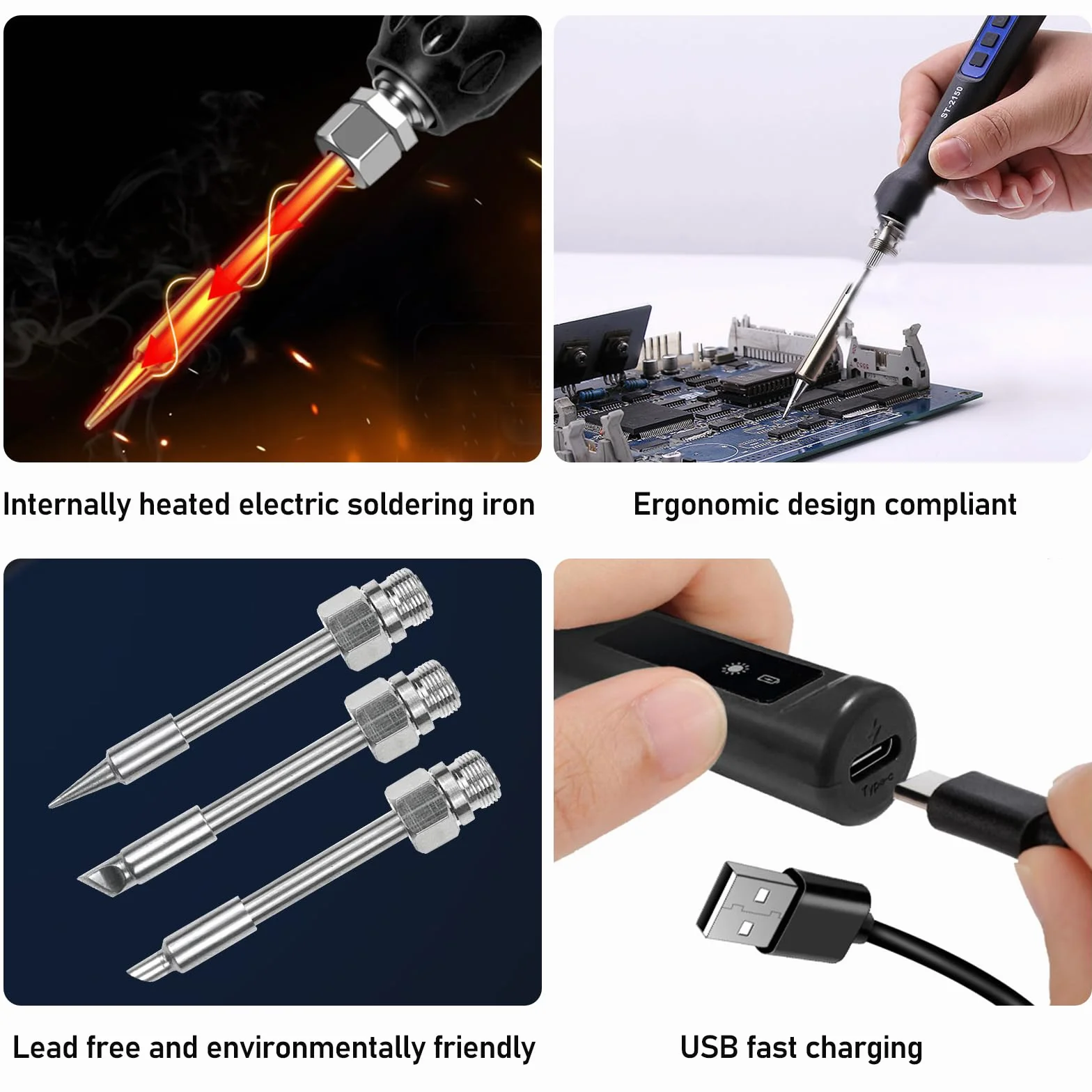 Saldatore a Batteria con LCD, Temperatura Regolabile 200℃-450℃, Ricaricabile USB Senza Fili