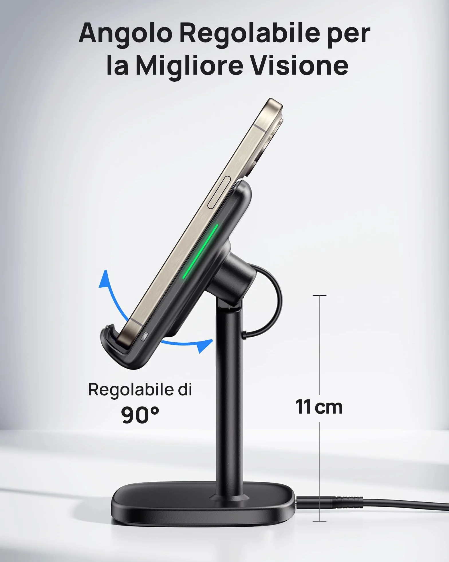 INIU Caricatore Wireless Phone Stand, 15W Certificato Qi Ricarica Rapida di Adujstable Wireless Charger Holder Indicatore Adattivo Supporto per iPhone 15 14 13 12 11 Samsung Galaxy Xiaomi Google LG