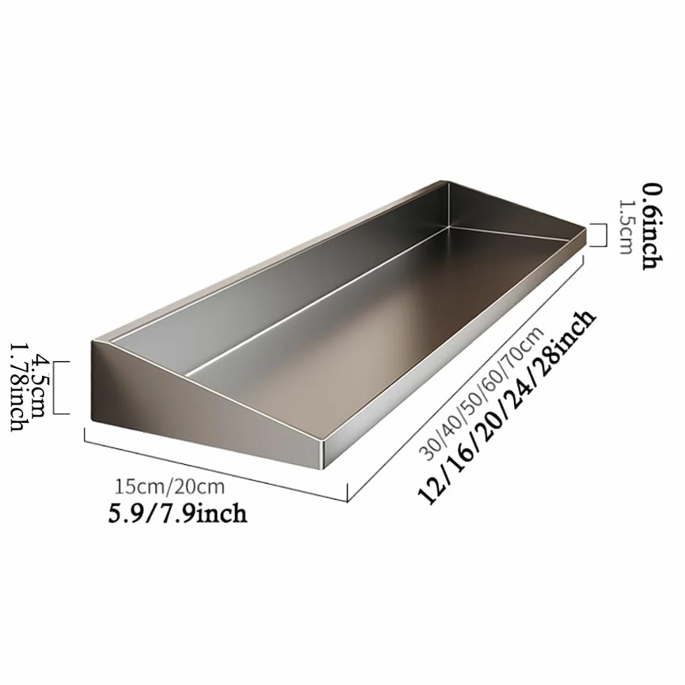 Mensola da parete in acciaio inossidabile, scaffale galleggiante rimovibile, cucina e bagno, mensola salvaspazio (50 x 20 cm)