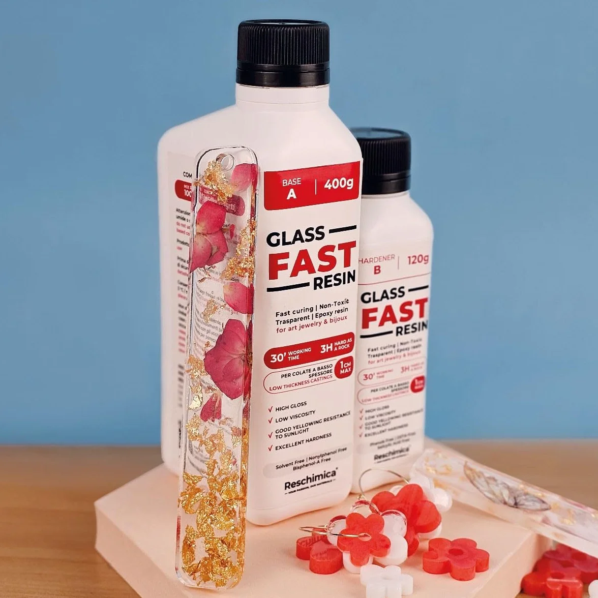 Resina trasparente rapida, effetto vetro - Ideale per gioielli, finiture e decorazioni fai-da-te, DIY. Resina liquida colorabile e facile da usare - Glass Fast Resin (520 gr)