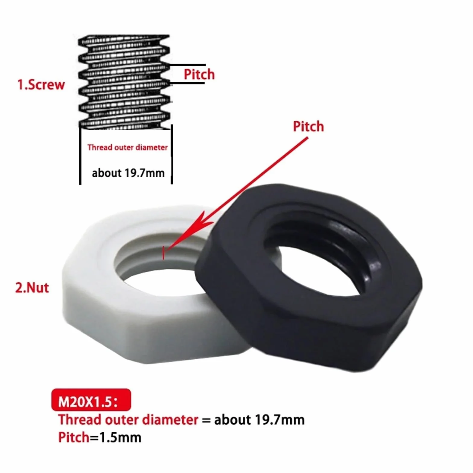 Dado In Plastica Esagonale Nero Nylon M30X1.5 M5-M72 Passo 1.5mm/2mm