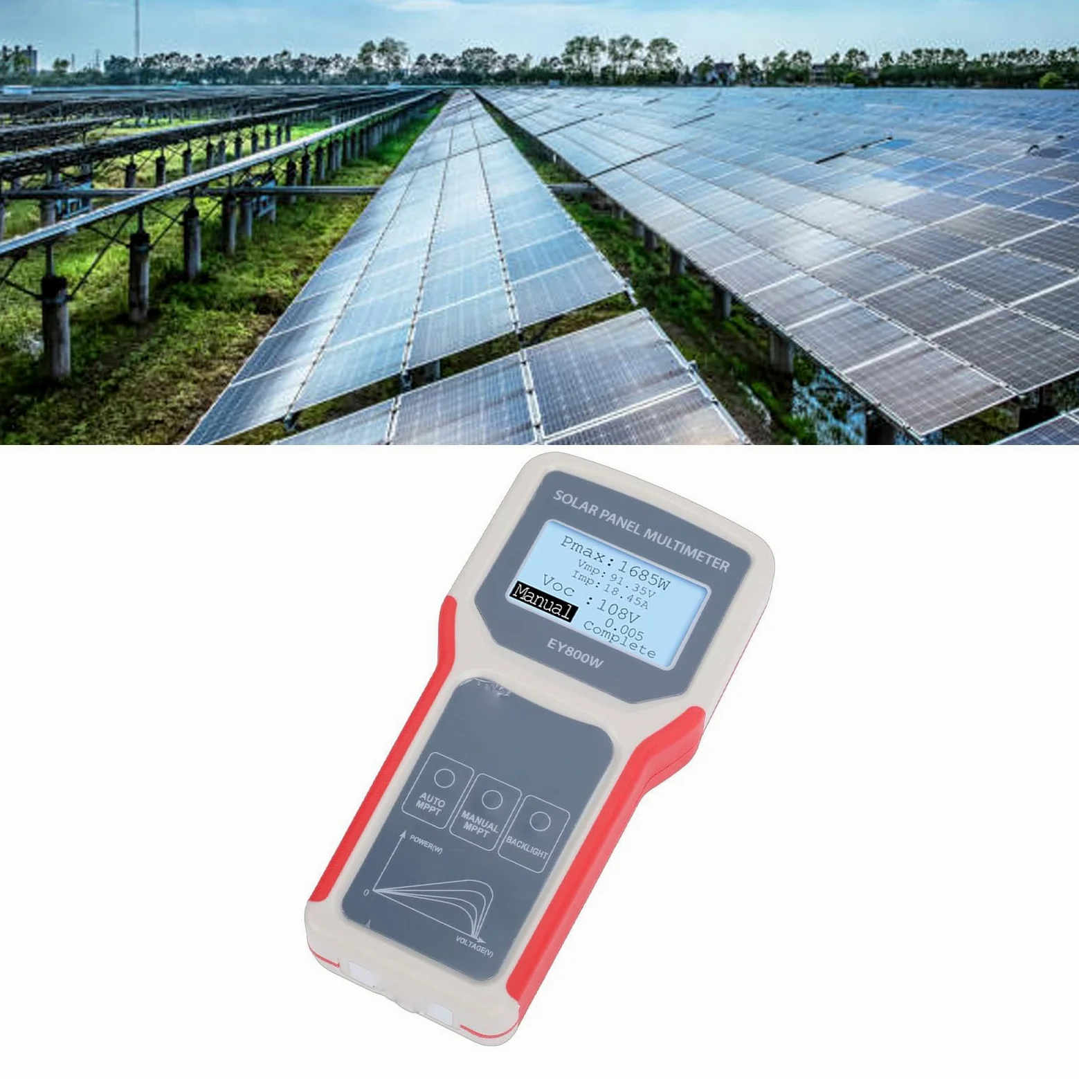 Tester per Pannelli Solari, 5 800 W 12 60 V 0 35 A MPPT Tester per Pannelli Solari Multimetro per Fotovoltaici con Ampio Display LCD per la Risoluzione dei Problemi del Solare Residenziale