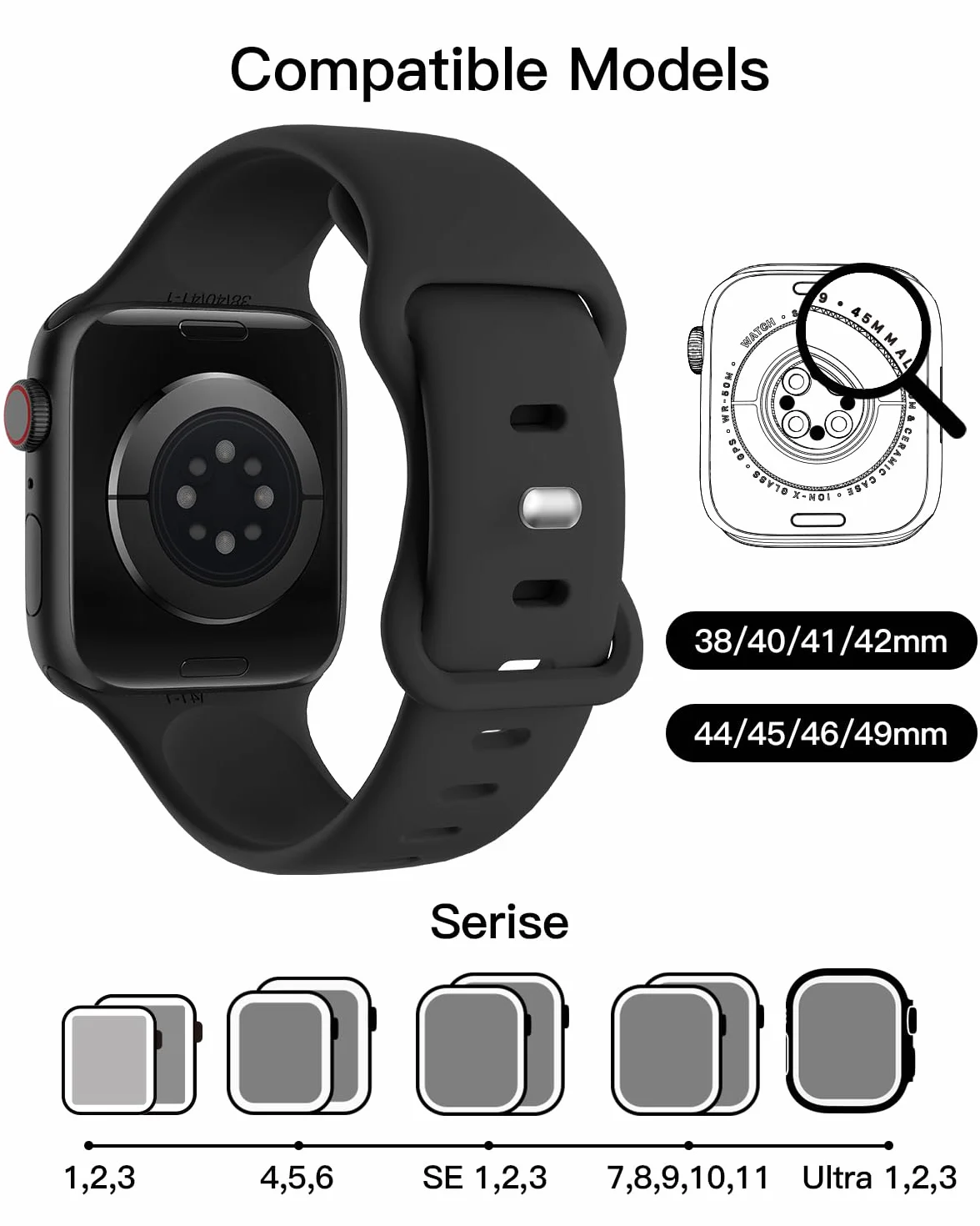 Yoohoo Cinturini Compatibile con Cinturino Apple Watch 44mm 40mm 46mm 45mm 42mm 41mm 38mm 49mm Donna Uomo, Sportivi Silicone Compatibile con Apple Watch Series 11 10 9 8 7 6 5 4 3 2 1 SE Ultra 3 2 1