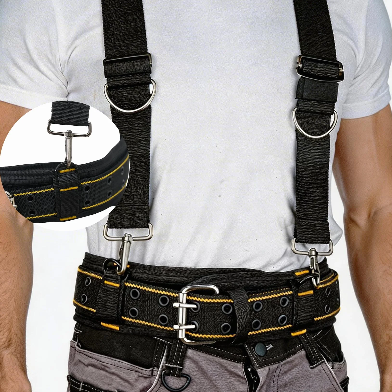 Cintura portautensili pesante con bretelle, clip rapida, nero per CLC Husky Dewalt