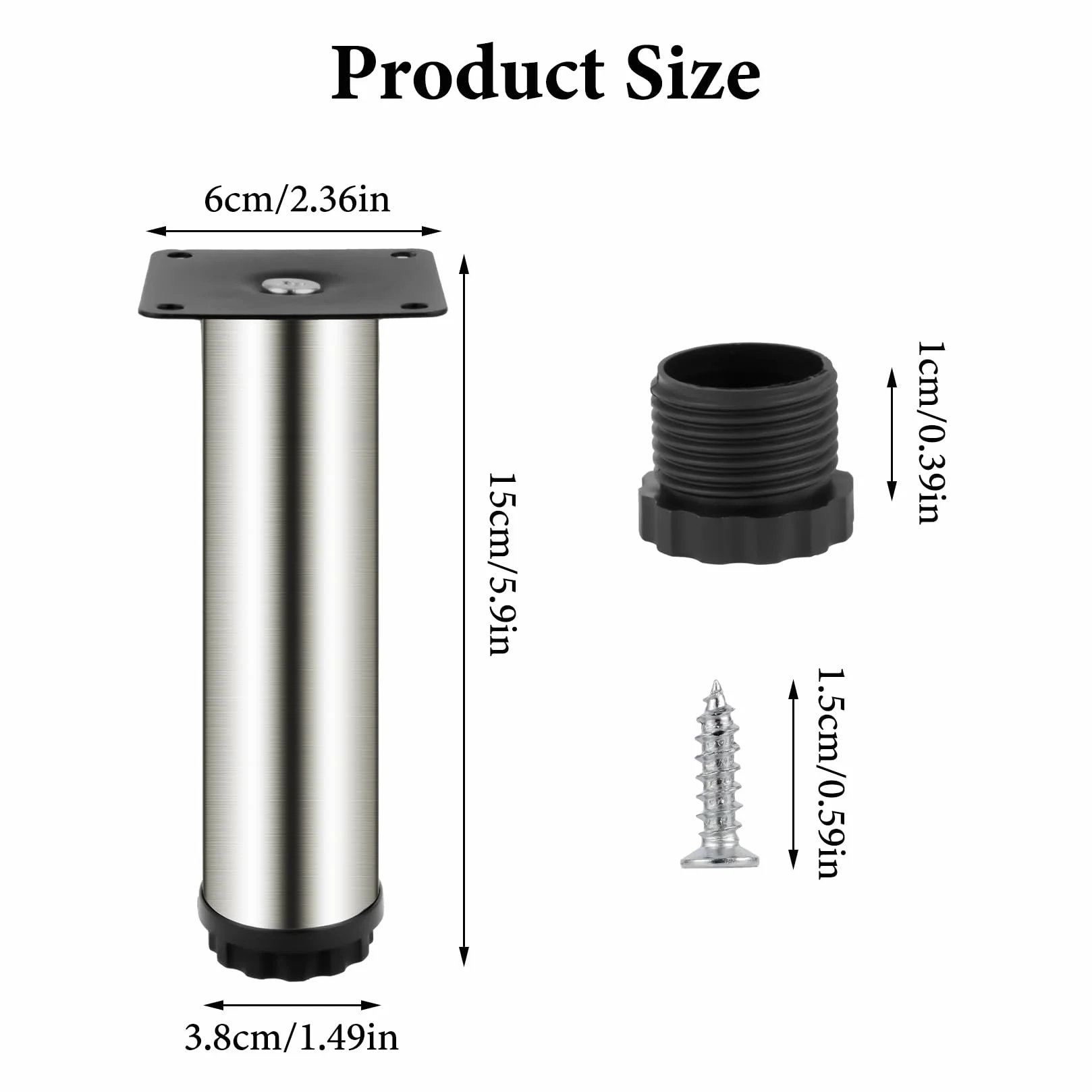 Piedini Regolabili per Mobili 15cm 0-10mm con Viti per Tavolo Sedia Divano Letto Armadietti