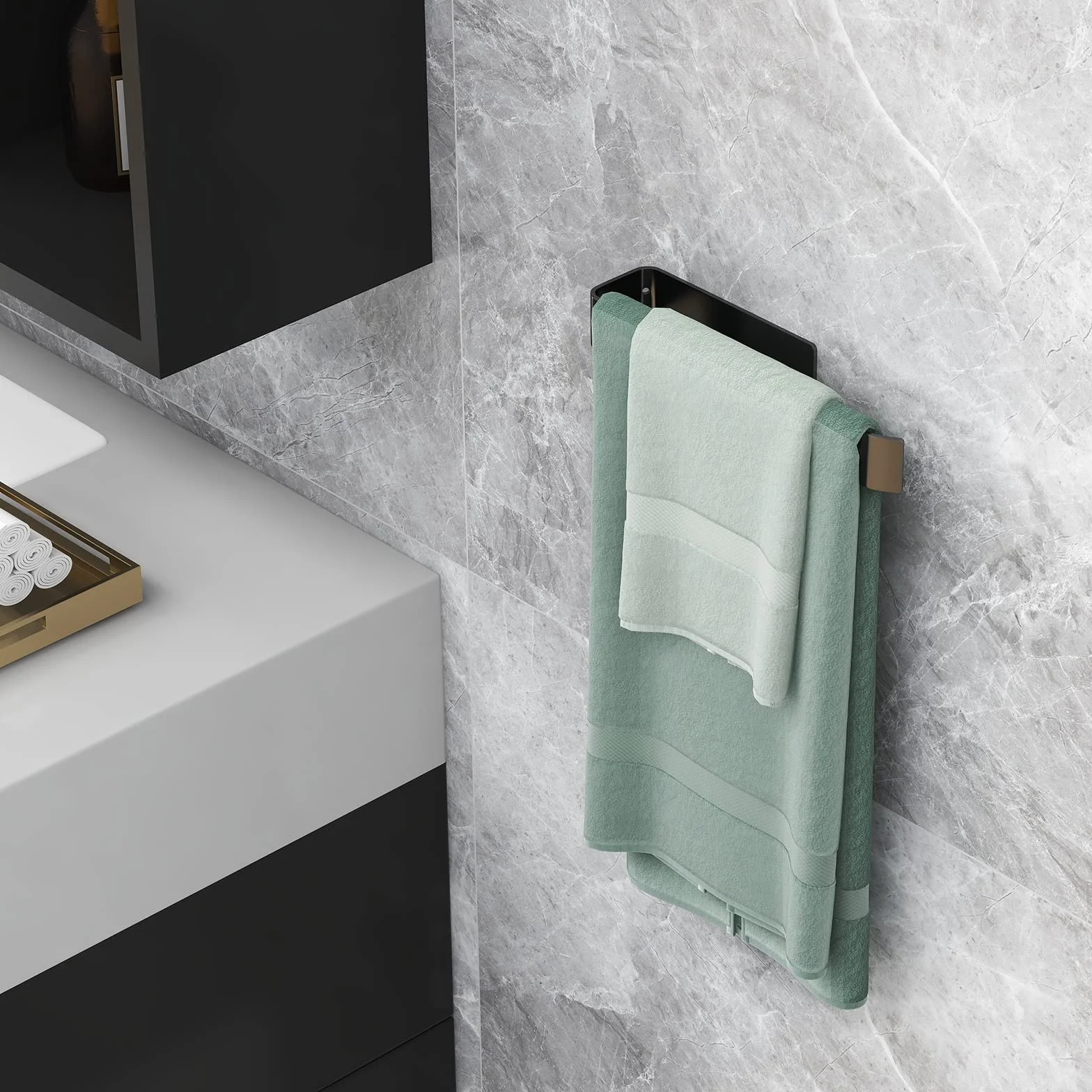 Vista Porta Asciugamani Bagno Adesivo da Parete Nero 25cm SUS304 Acciaio Inox Senza Foratura