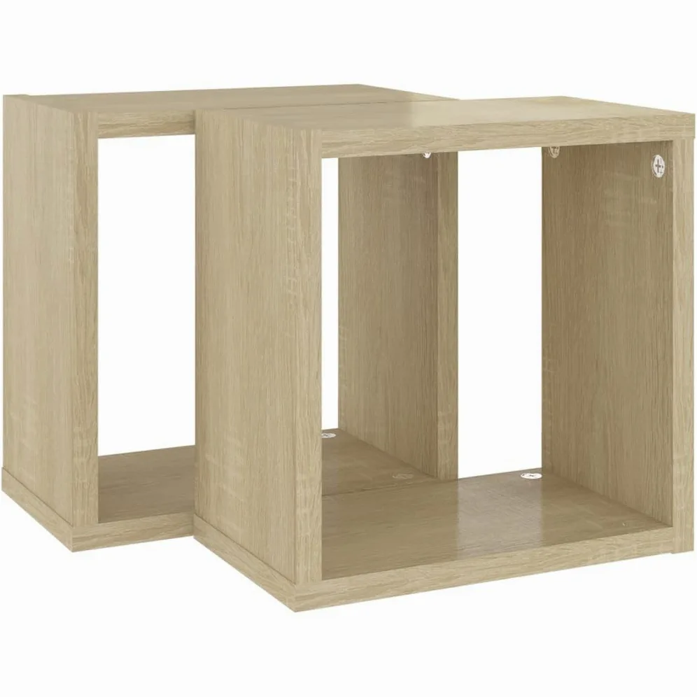 Scaffalature, mensole da parete e sporgenze, mensole cubiche da parete, 2 pezzi, rovere Sonoma, 26 x 15 x 26 cm