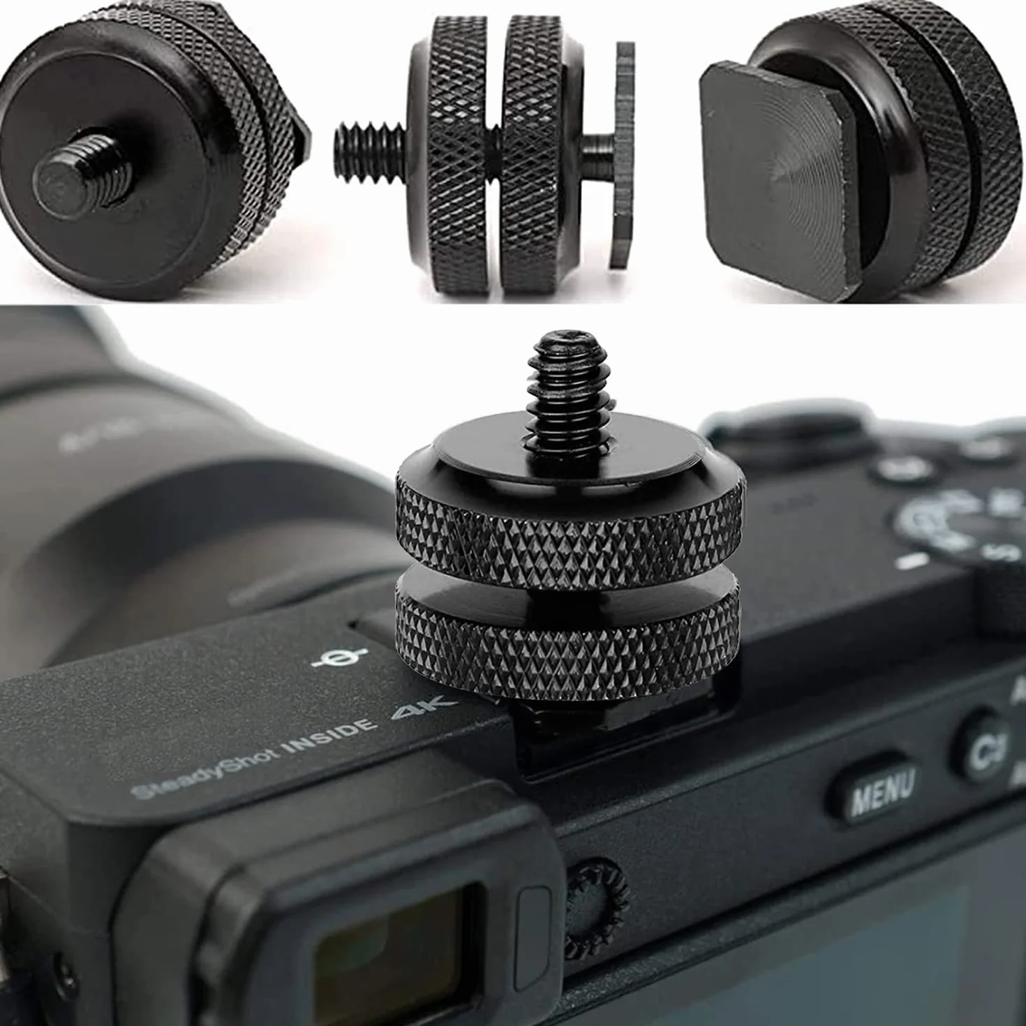Adattatore per Slitta a Contatto Caldo per Fotocamera [2 Pezzi],Filettatura Treppiede per Slitta a Contatto Caldo,Filettatura da 1/4 di Pollice,per Filettatura Treppiede su Microfoni(Nero)