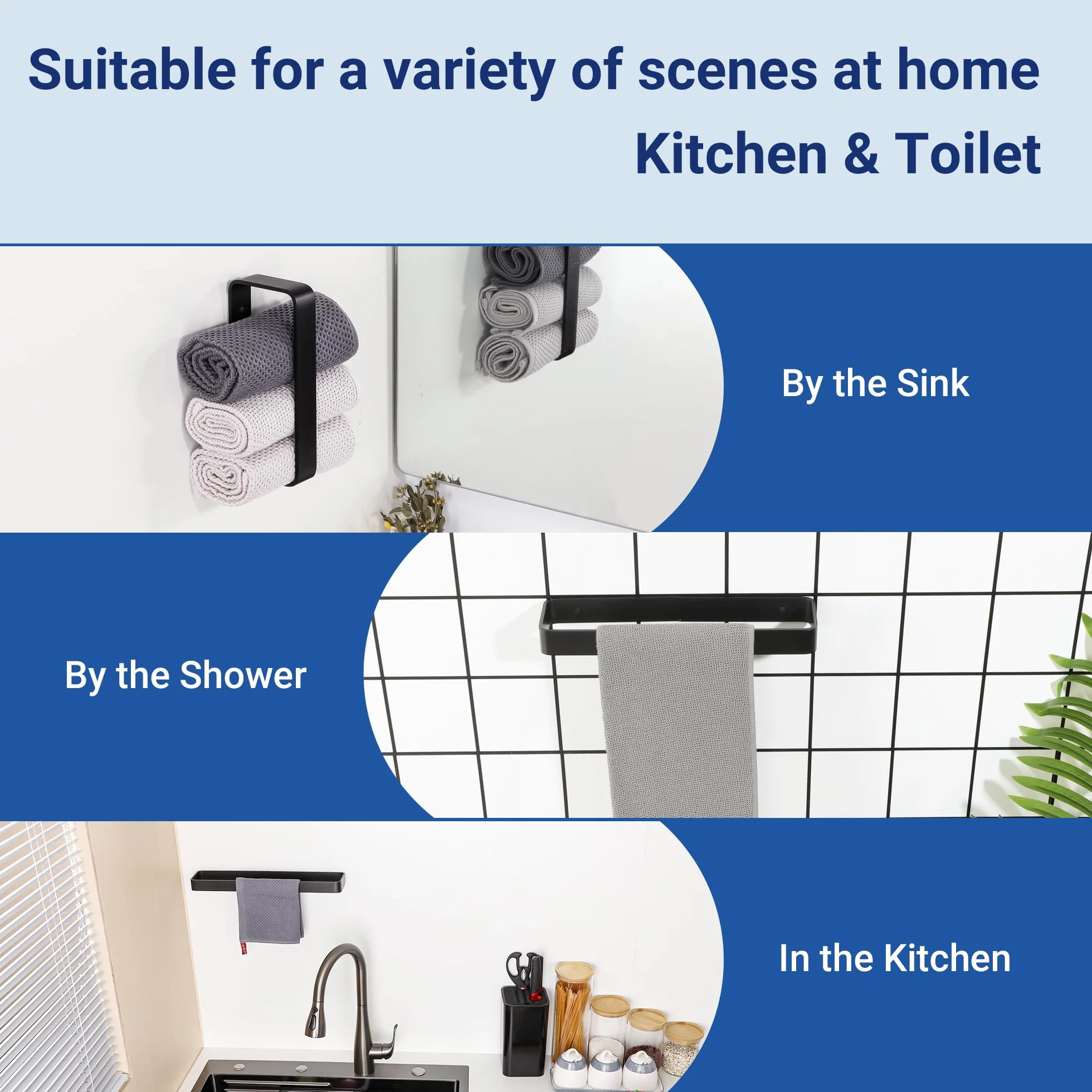 SAYAYO Porta Asciugamano Autoadesivo Nero 20cm Anello per Bagno Cucina