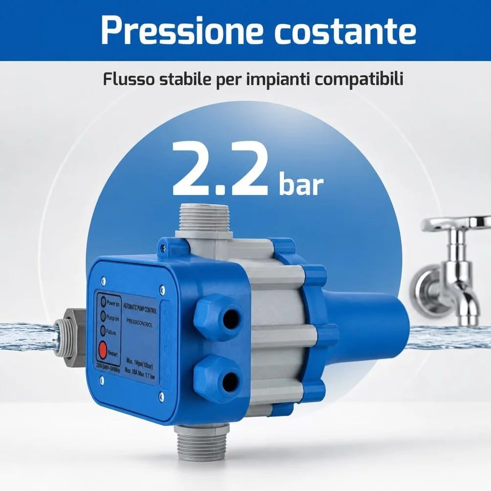HM | Presscontrol regolatore di pressione per elettropompa, 2,2 bar, attacco 1" | Controllo elettronico automatico, protezione da funzionamento a secco, per sistemi idrici domestici