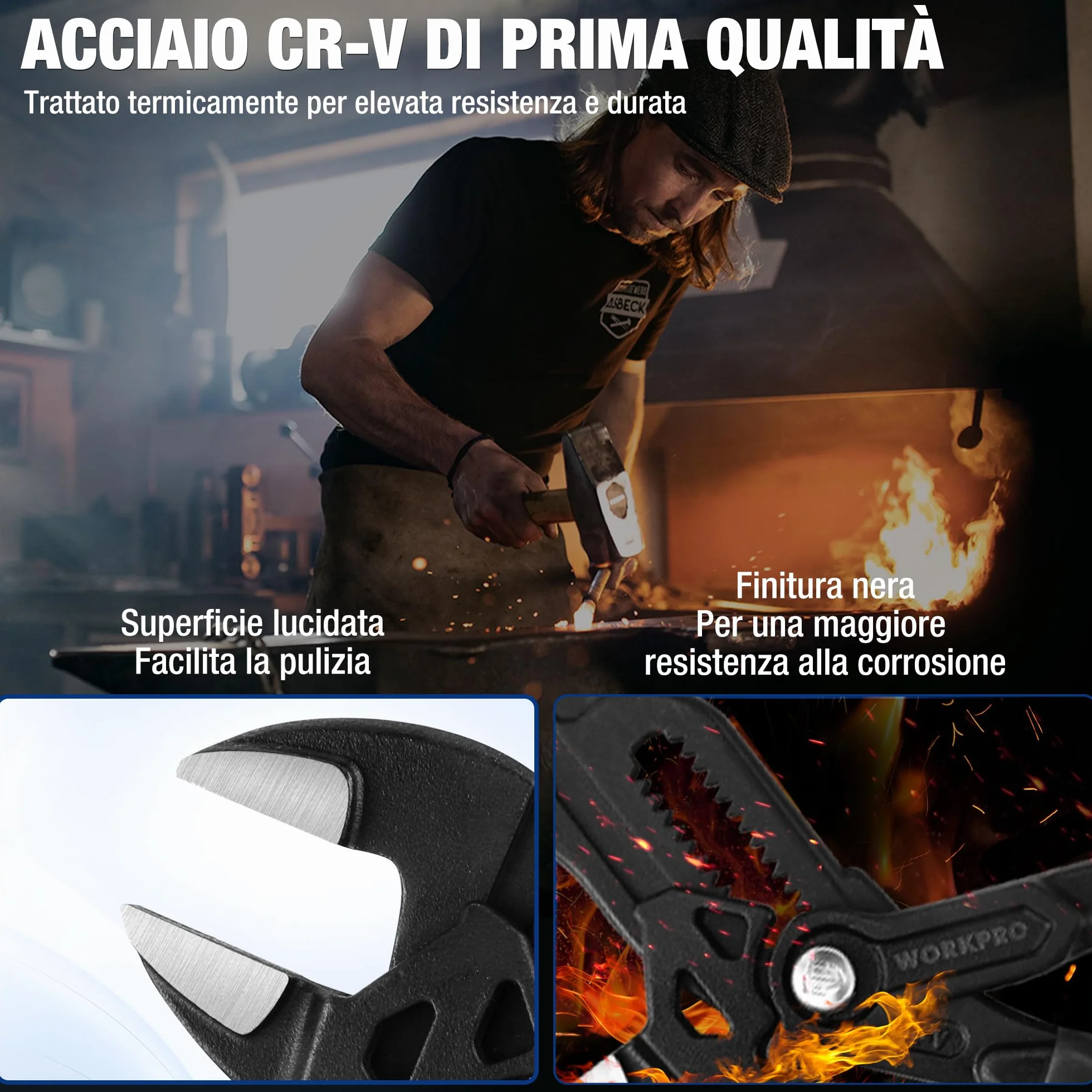 WORKPRO Pinza Chiave a 2 Pezzi 180 mm 255 mm Set Cr-V Chiave Regolabile Apertura 40 mm 50 mm