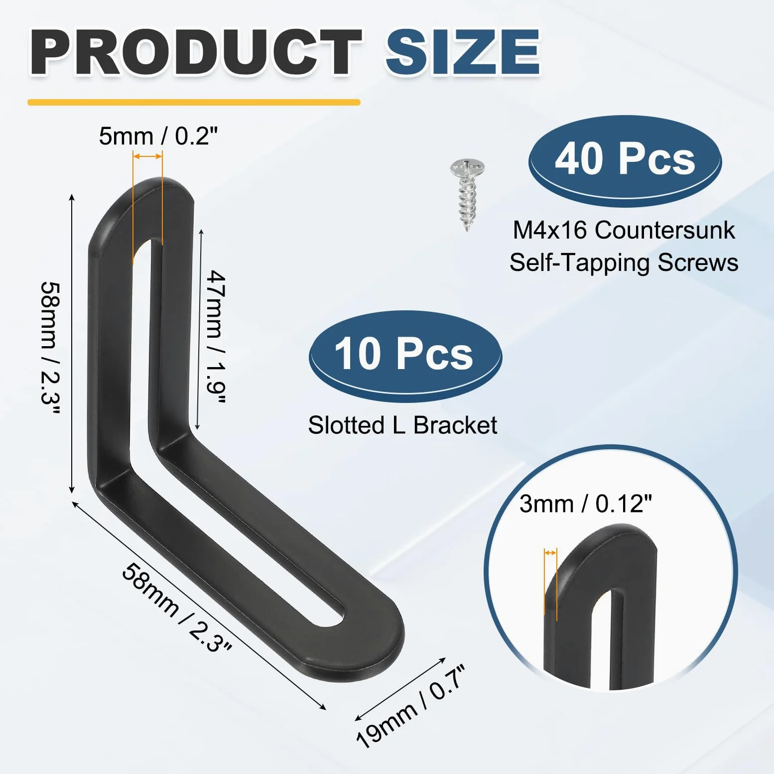 QUARKZMAN 10 Pezzi Staffe Angolari Regolabili 2.3"x0.7"x2.3" Colore Nero | A L, Supporto In Acciaio, Con Fessure, 90 Gradi, Per Scaffalature Costruzione Mobili In Legno