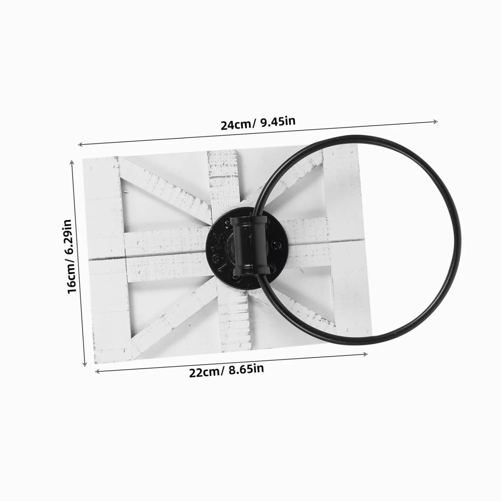 Anello Portasciugamani da Parete Bianco in Ferro con Supporto in Legno | Uso Cucina e Bagno, Montaggio a Muro, Design Europeo Vintage con Finitura Rustica