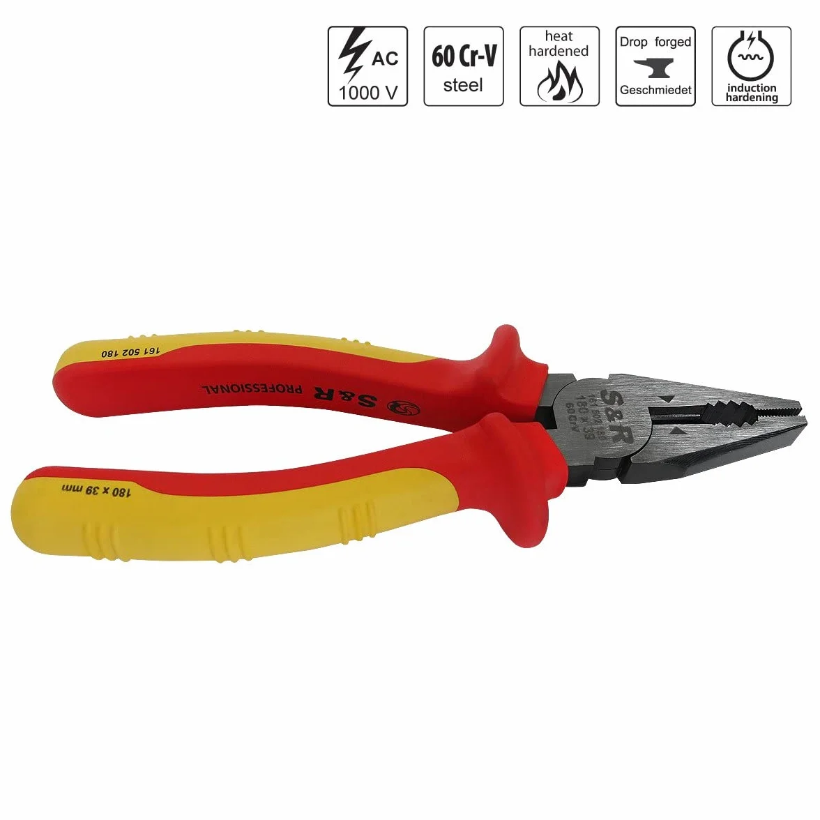 S&R Pinza da Elettricista Universale 180 mm VDE 1000V Acciaio Cr-V Forgiato