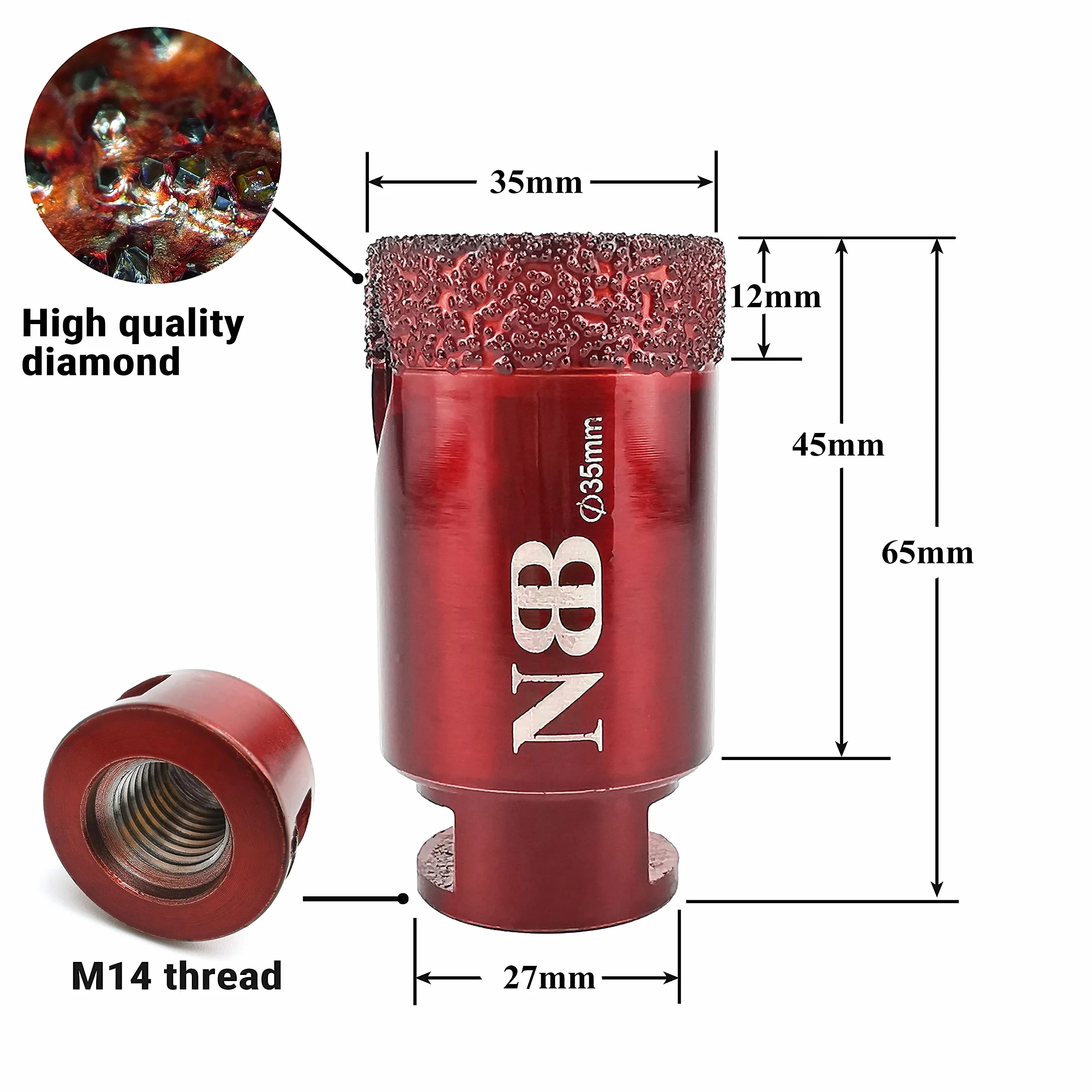 NBB Sega a tazza diamantata M14 per porcellana ceramica granito marmo 1,35mm