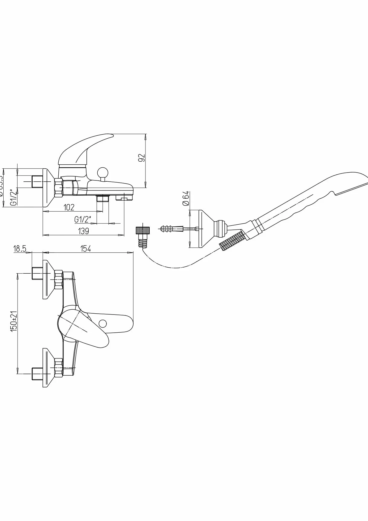 Paini MIA105 Rubinetto Miscelatore Bagno, Vasca, 150 cm