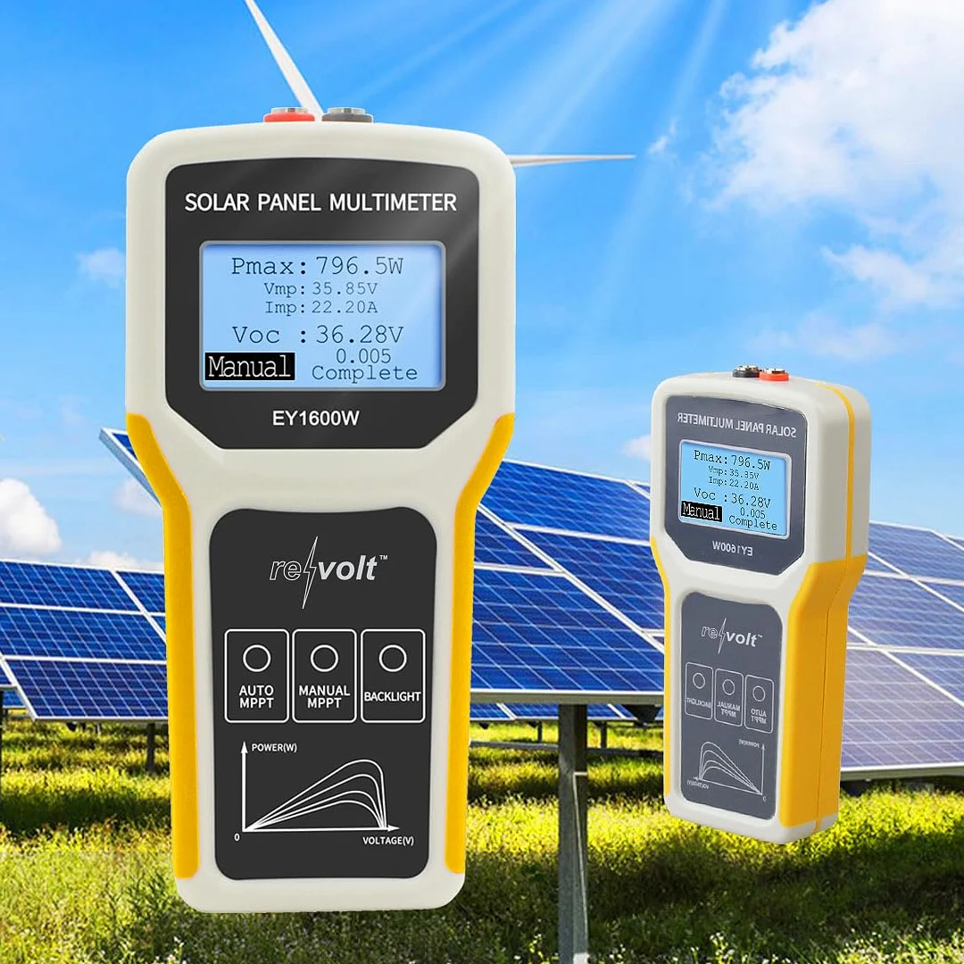 revolt Multimetro digitale per pannelli solari fino a 1.600 W, 60 V, 60 A, display LCD XL