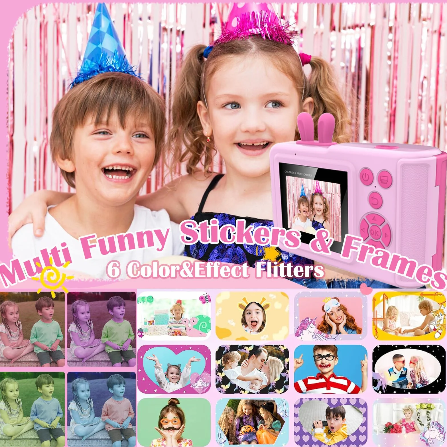 YINOCHE Fotocamera per bambini, stampa istantanea, fotocamera per bambini con foto stampabili, giocattoli per bambini dai 3 ai 14 anni, fotocamera digitale, regalo di compleanno per ragazze (rosa)