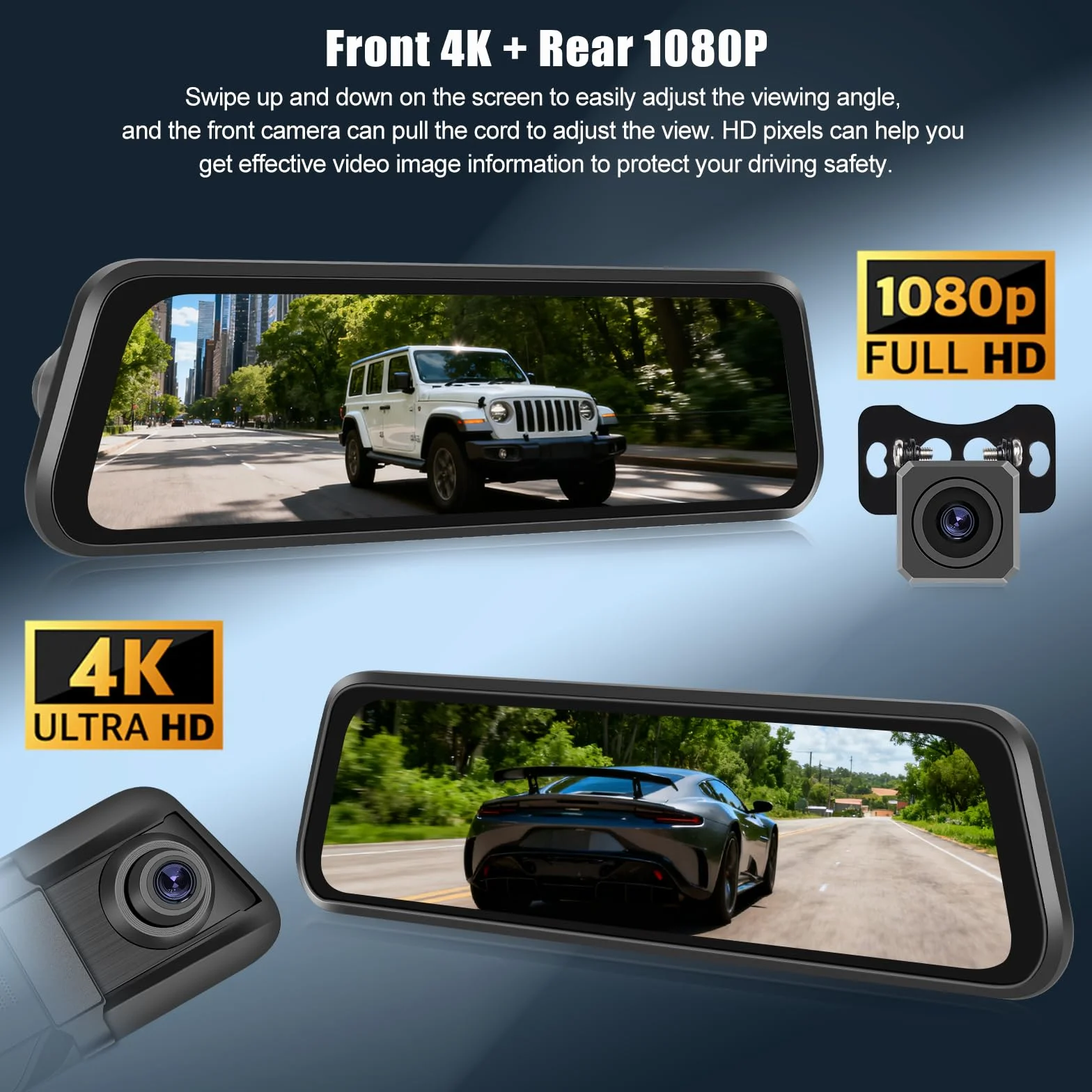 OiLiehu 9,66 Pollici Touchscreen 4K HD Mirror Dashcam con Telecamera Posteriore WiFi Dash Cam per Auto con G-Sensor/WDR/LCA/BSD/Monitor Parcheggio/Registrazione in Loop/Grandangolo 150°/Visione Nott